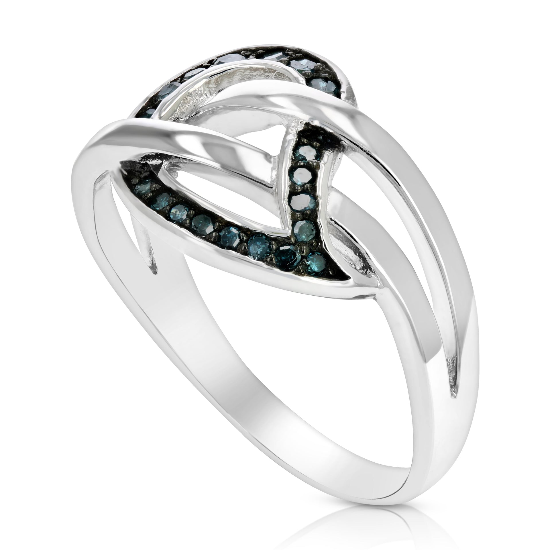 1/5 cttw Blue Diamond Leaf Ring .925 Sterling Silver with Rhodium Plating