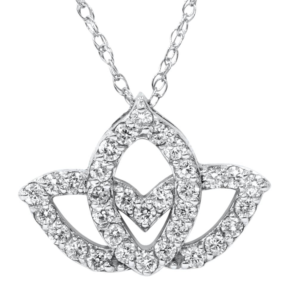 3/8 ct Diamond Lotus Flower Pendant Necklace 14K White Gold