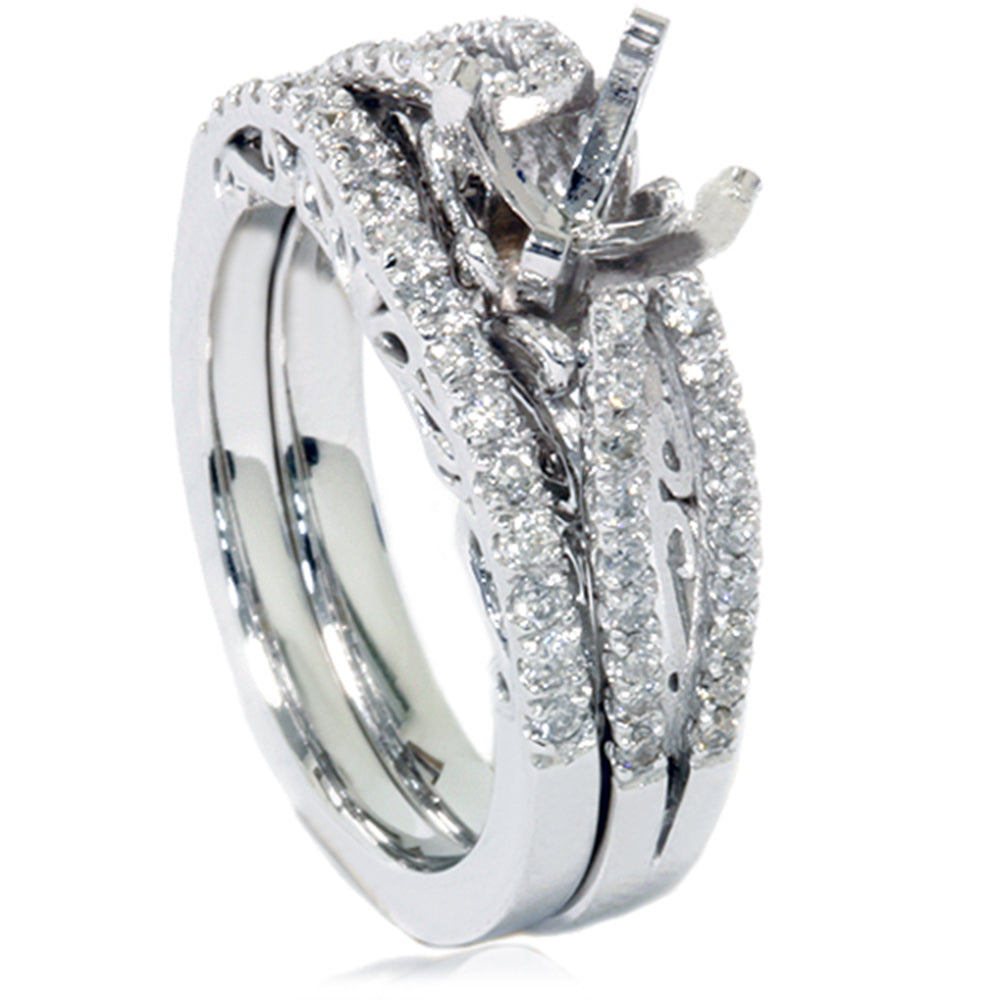 3/4ct Vintage Diamond Engagement Ring Bridal Set 14K White Gold