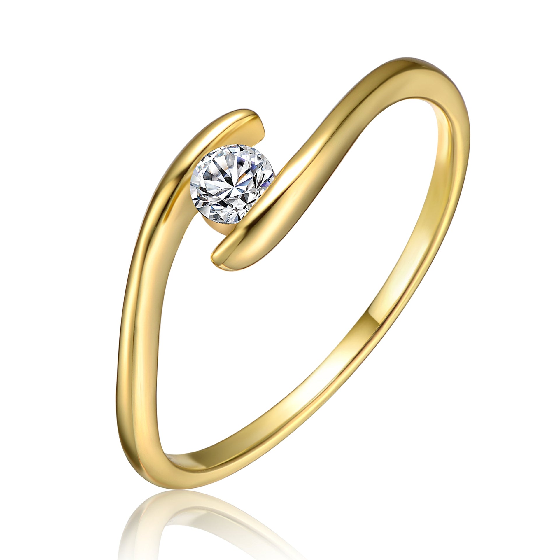 Sterling Silver 14k Yellow Gold Plated with 0.10ctw Lab Created Moissanite Ring