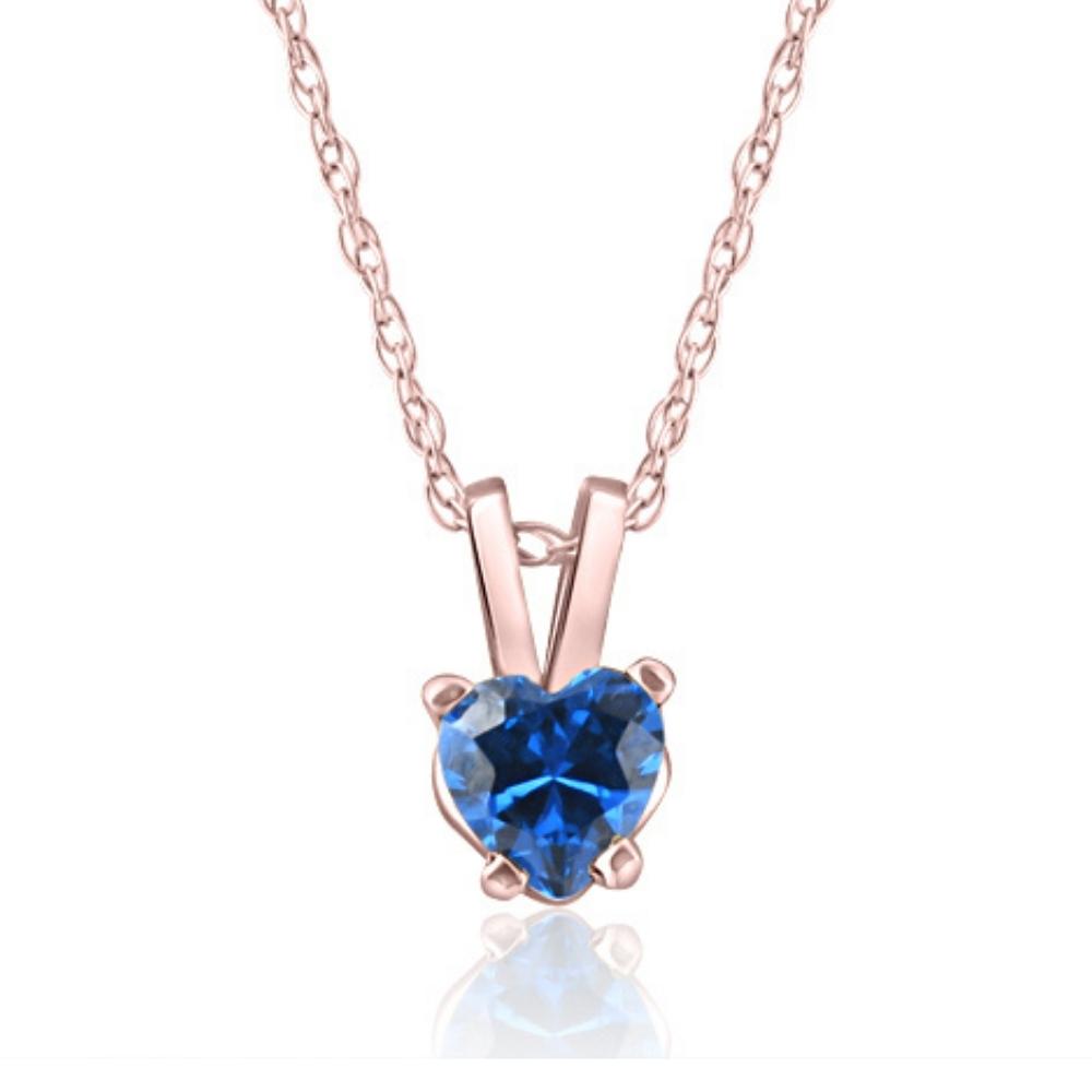 Women's 1/2 CT Blue Heart Shaped Sapphire Pendant Rose Gold 18' Chain Necklace