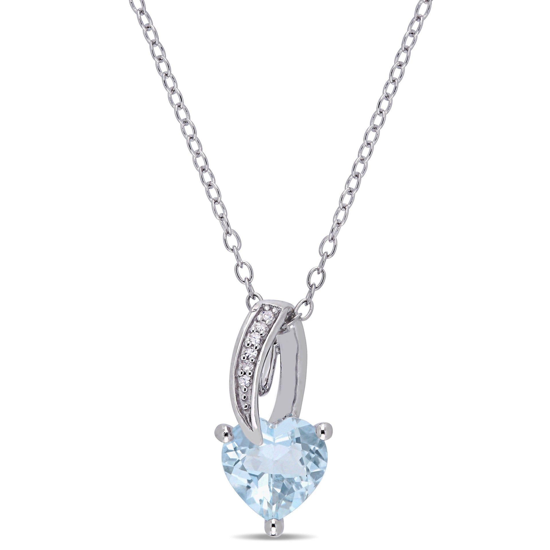1 1/2 ct TW Aquamarine Heart and Diamond Accents Pendant with Chain in Sterling Silver