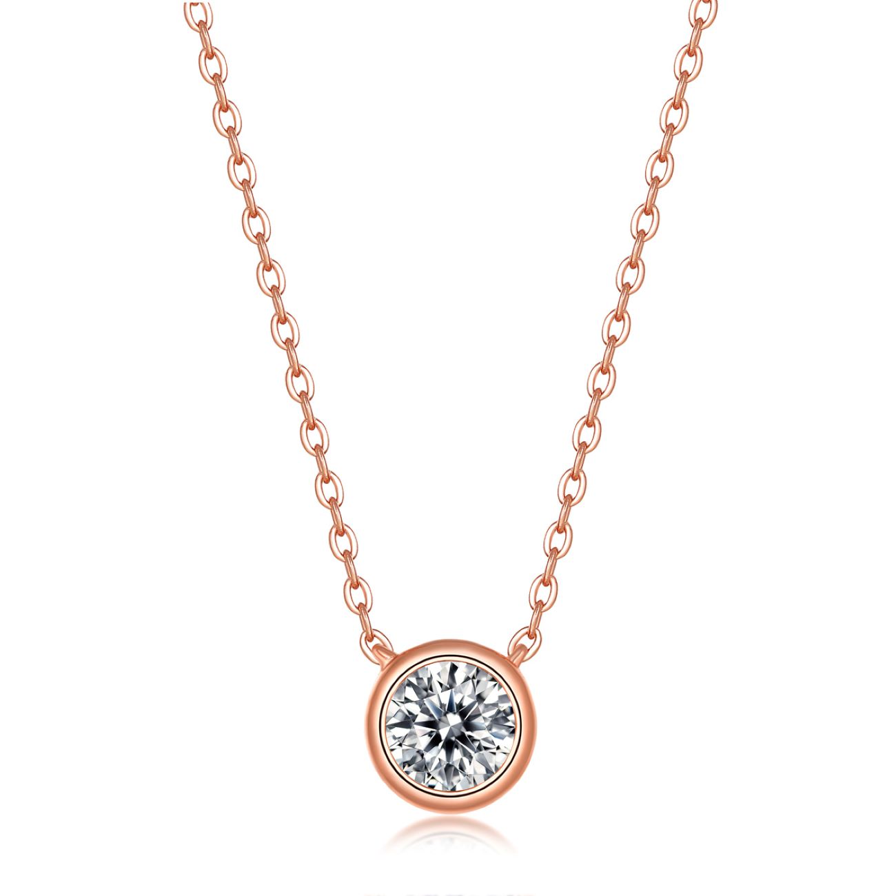 Sterling Silver 18k Rose Gold Plated with 1ct Lab Created Moissanite Necklace