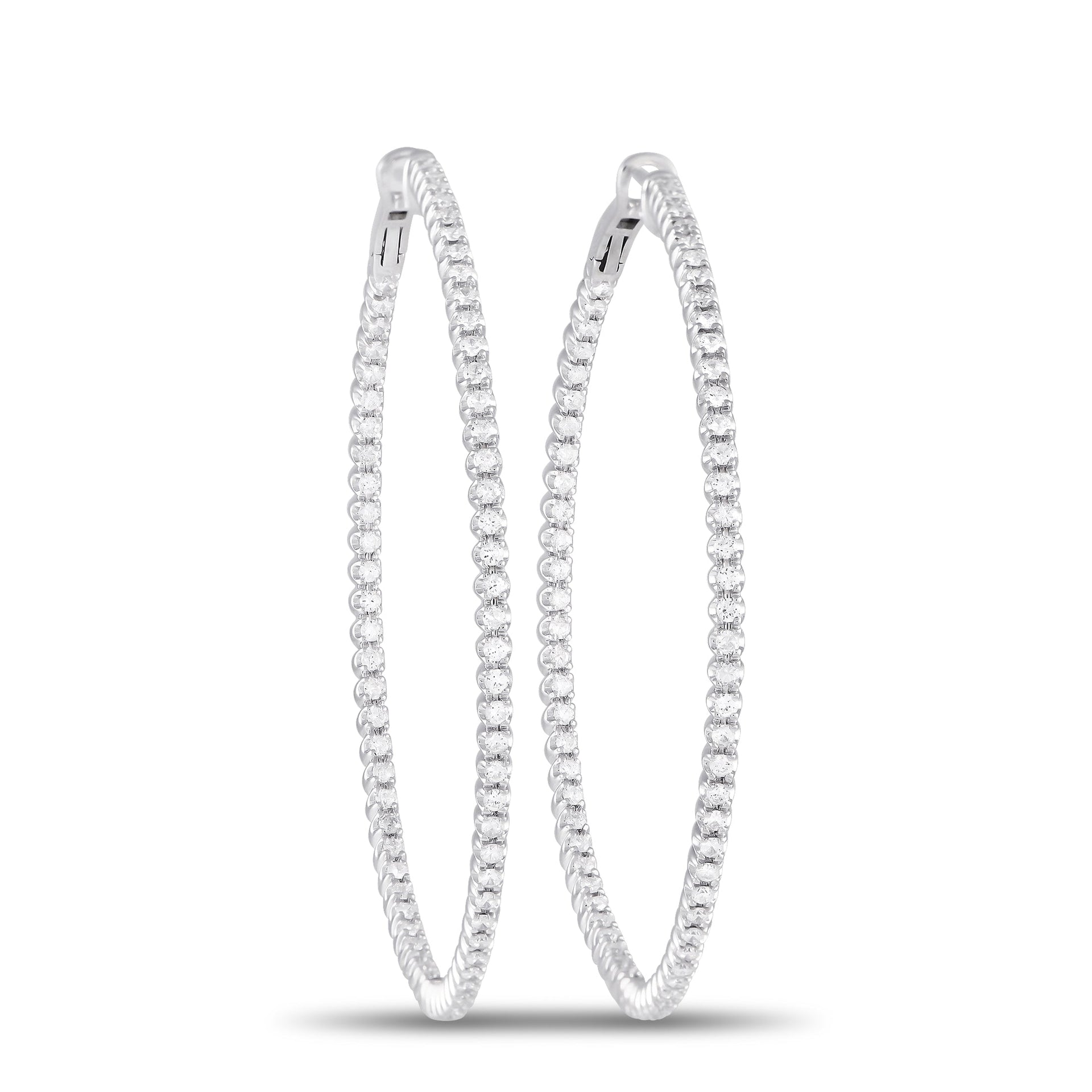 LB Exclusive 14K White Gold 1.70ct Diamond Inisde-Out Hoop Earrings MF05-101223