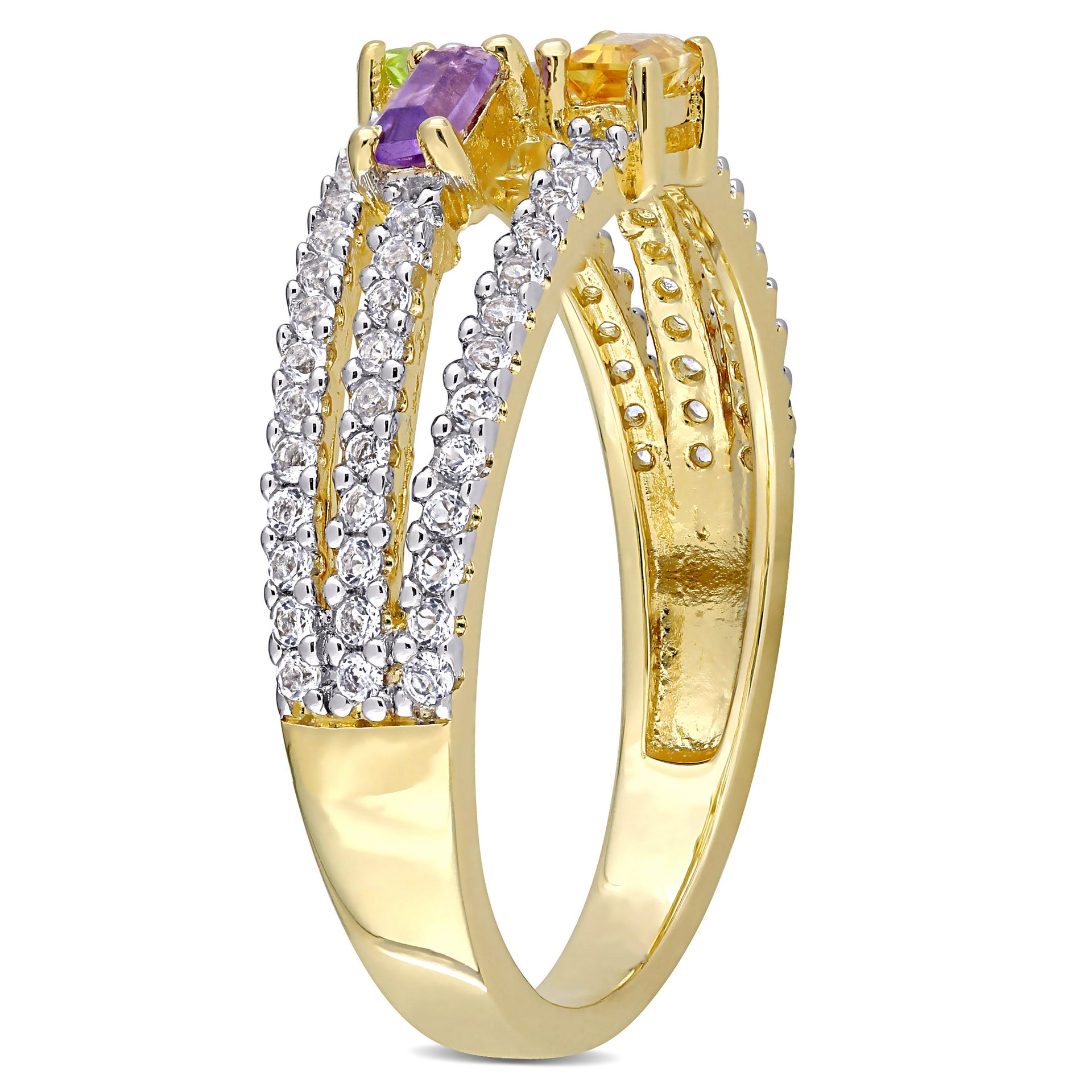 5/8 CT TGW Citrine Peridot Amethyst and White Topaz Spilt Shank Ring in Yellow Plated Sterling Silver