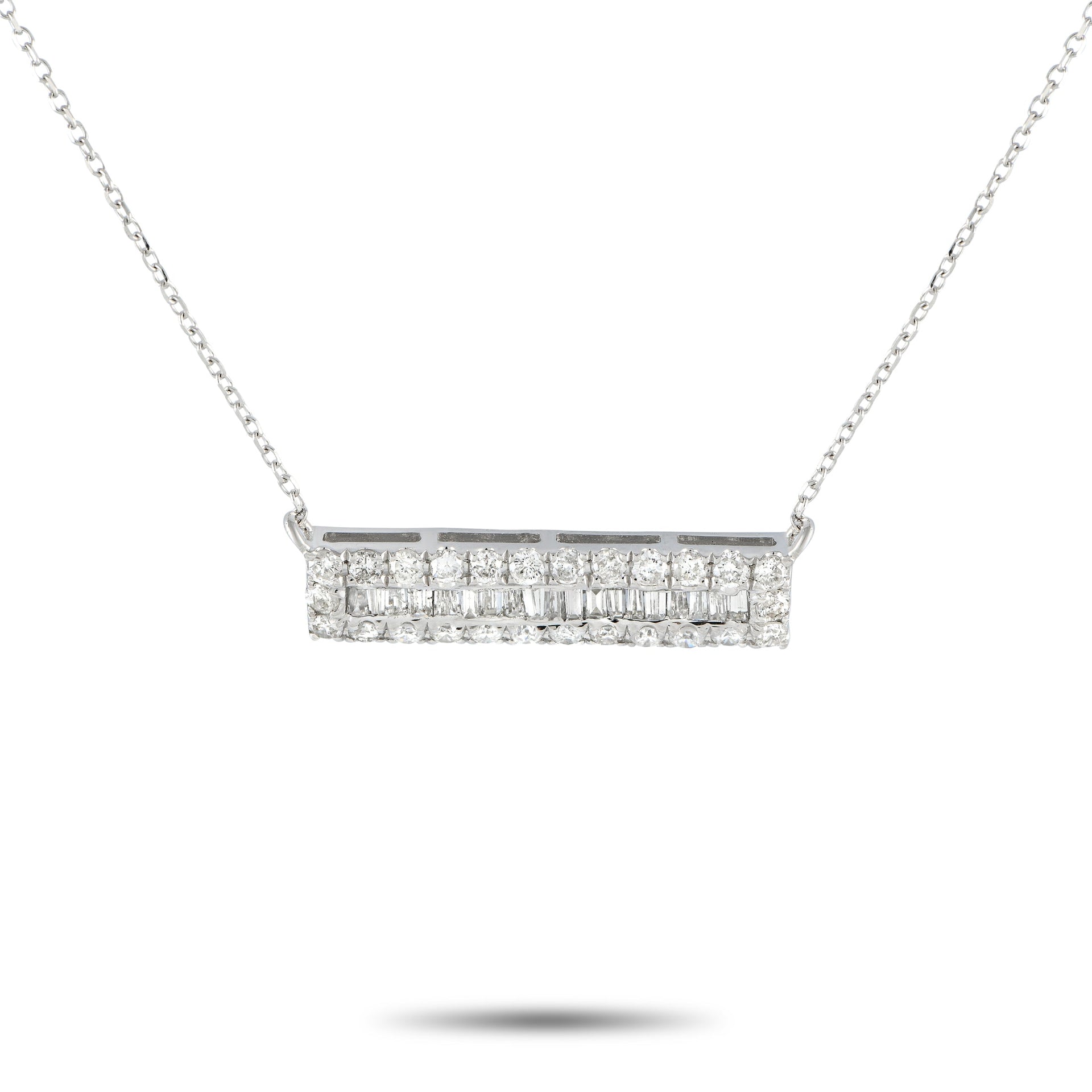 LB Exclusive 14K White Gold 0.80ct Diamond Bar Necklace PN14548