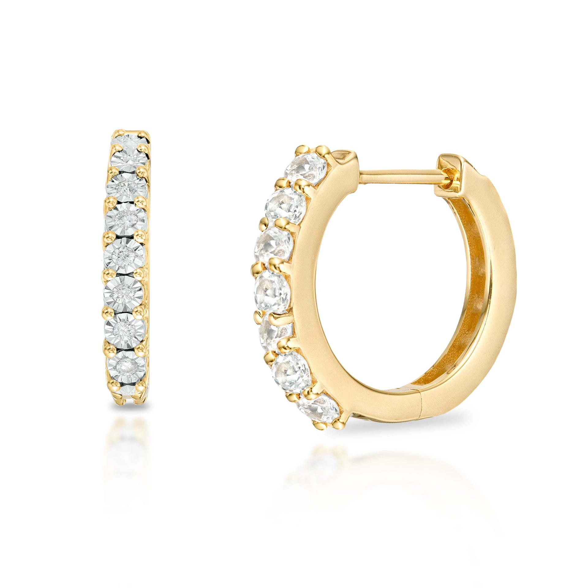 Solid 10k Yellow or White Gold 12mm Gemstone Hoop Huggie Earrings