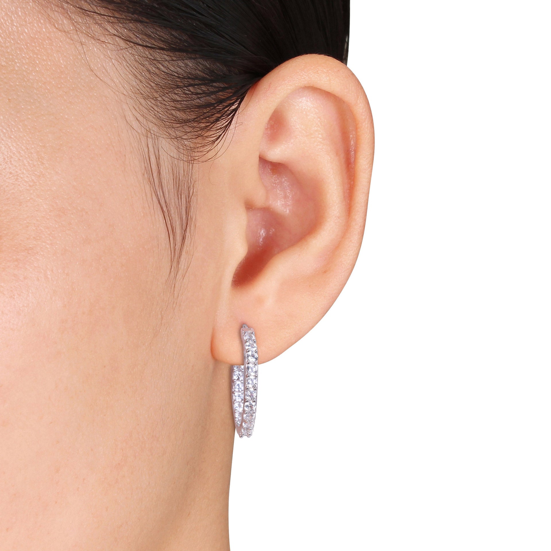 Mimi & Max 3 1/2ct TGW Created White Sapphire Inside Outside Hoop Earrings in Sterling Silver