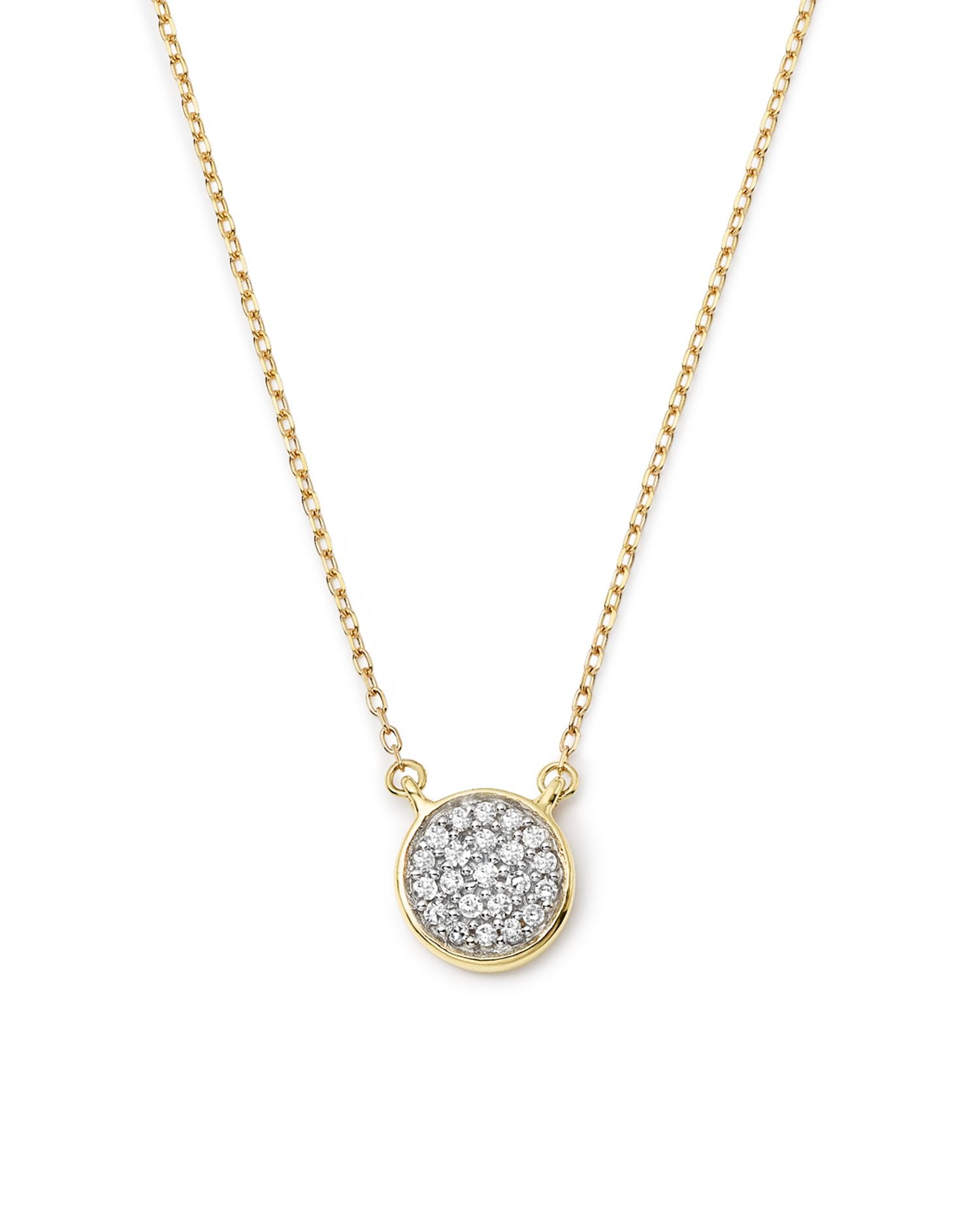 14K Gold Pavé Diamond Disc Necklace, 15'