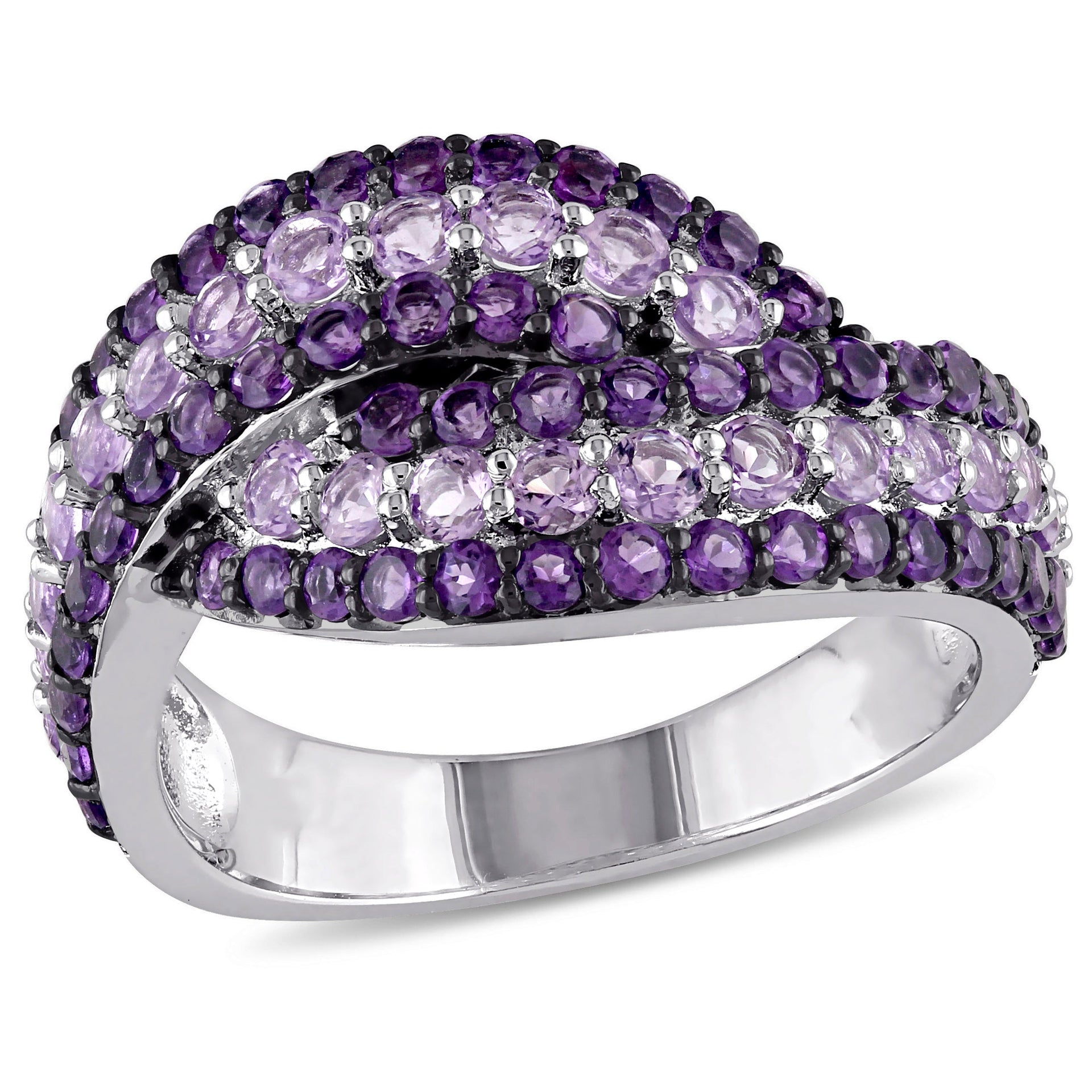 1 1/2 ct TW Amethyst-Africa and Rose de France Triple Row Twist Ring in Sterling Silver