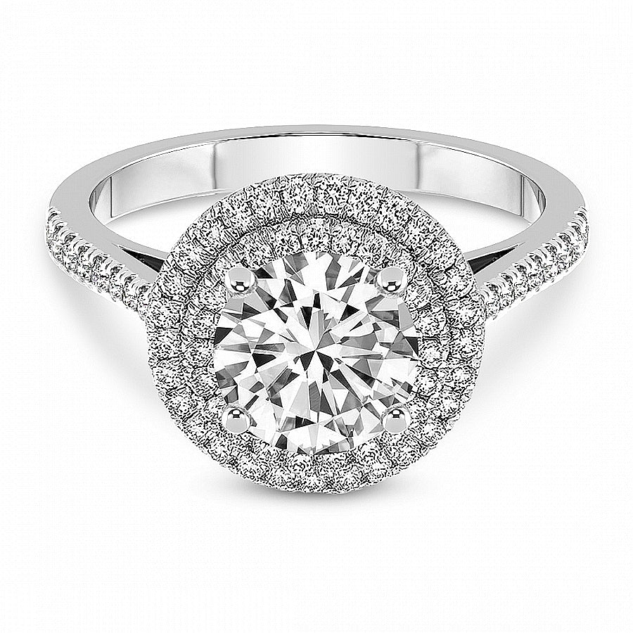 1 Ct T.W. Diamond Double Halo Round Cut Lab Grown Engagement Ring in 10k Gold