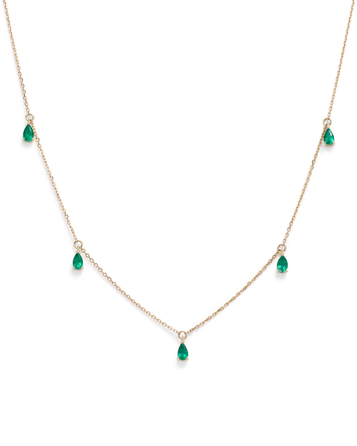 Emerald Teardrop Charm Necklace in 14K Yellow Gold, 17" - Exclusive