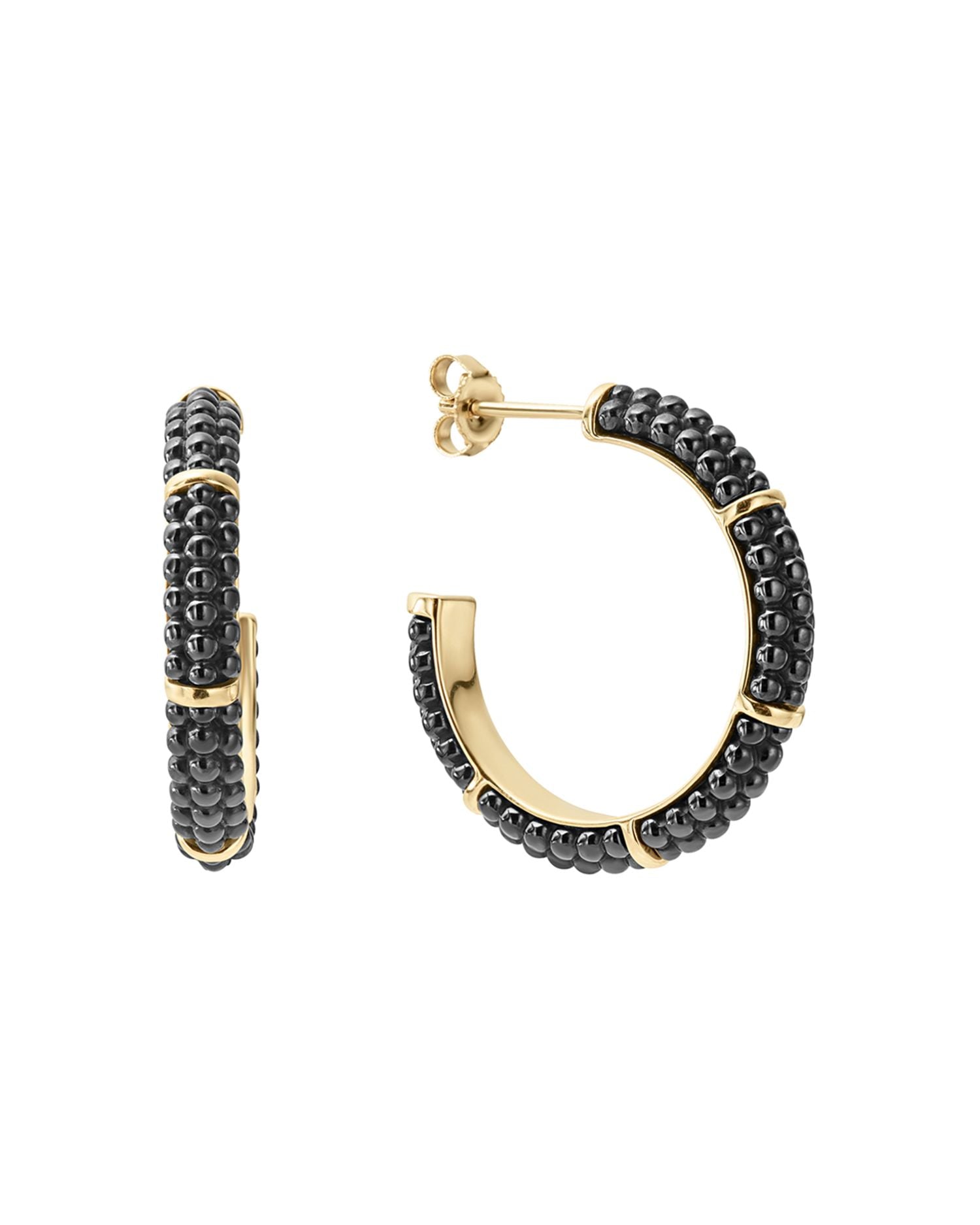 Gold & Black Caviar Collection 18K Gold & Ceramic Hoop Earrings