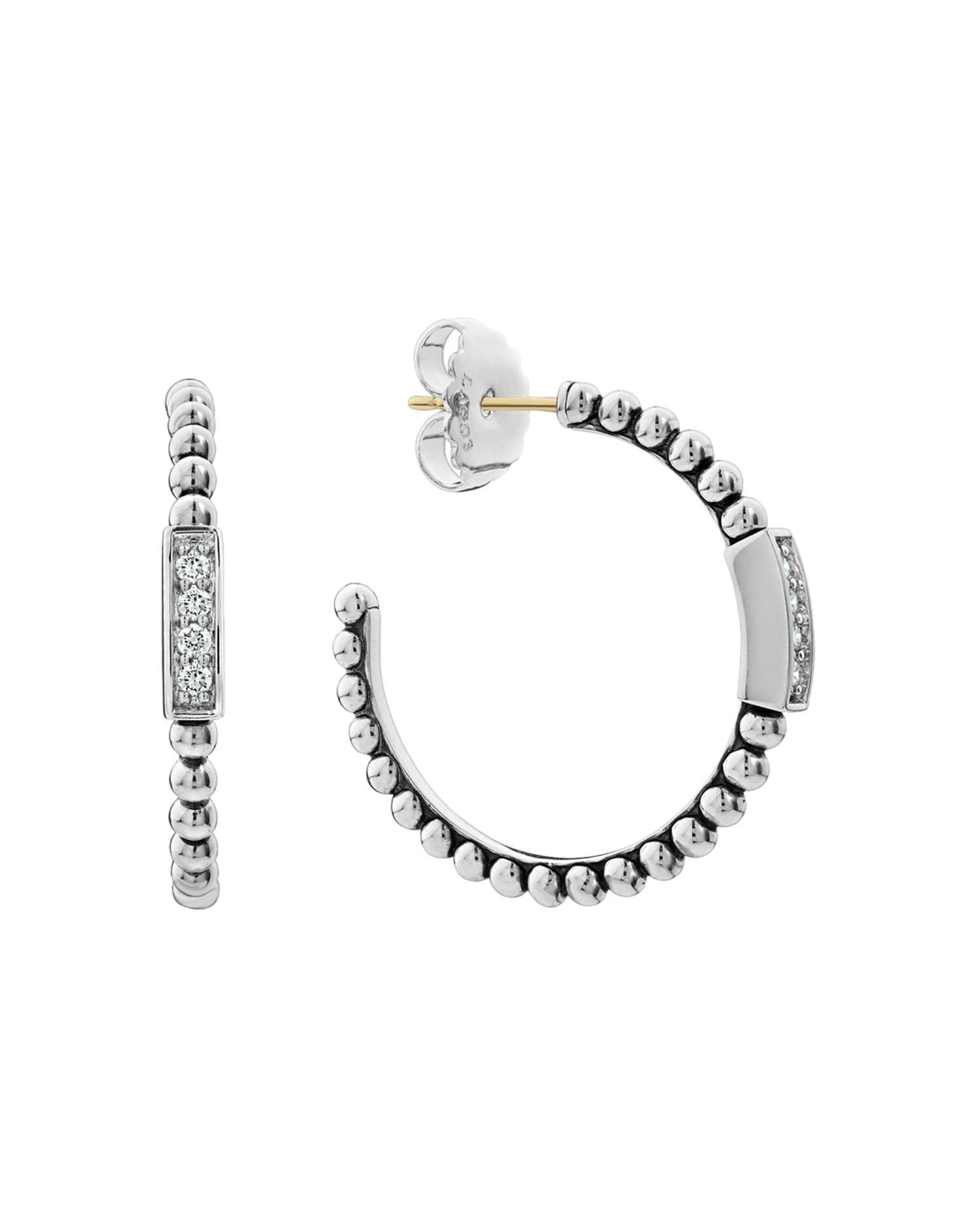 Sterling Silver Caviar Spark Diamond Hoop Earrings