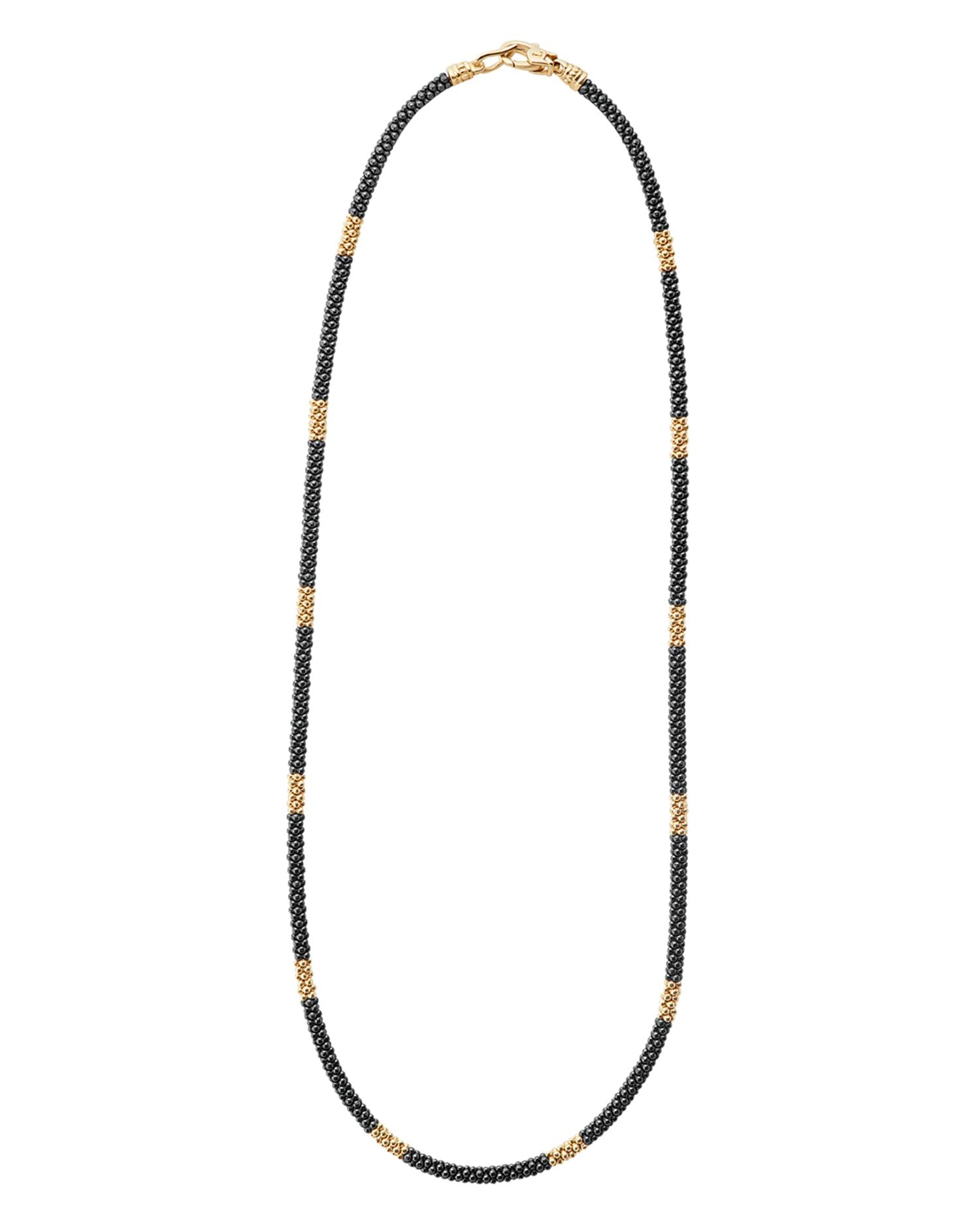 Gold & Black Caviar Collection 18K Gold & Ceramic Long Station Necklace, 16'