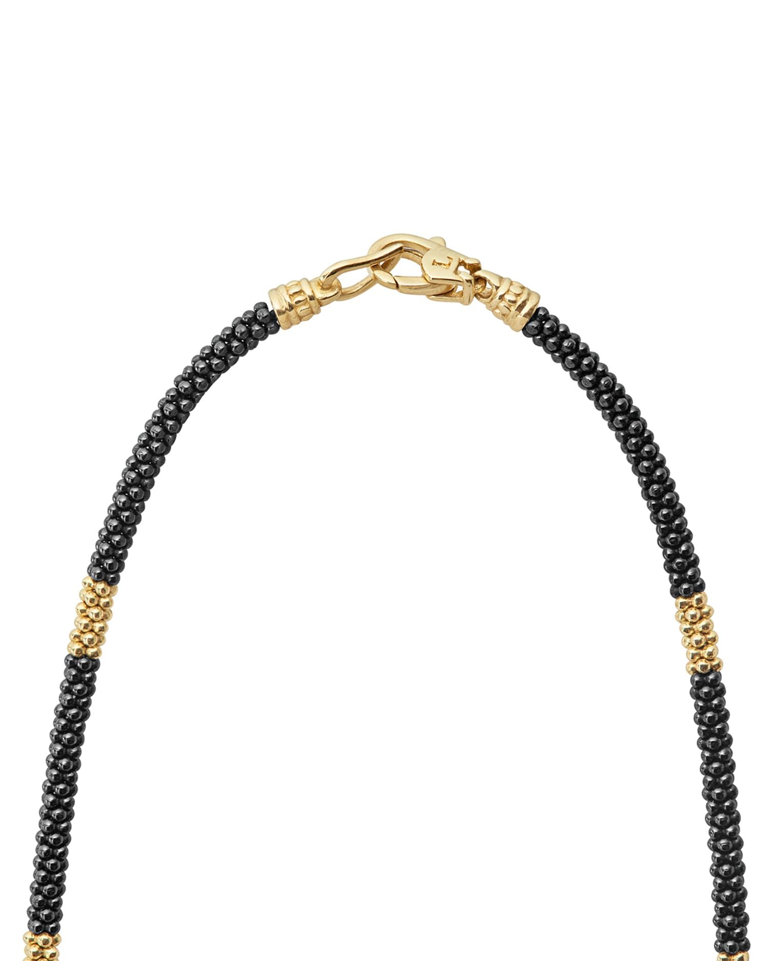 Gold & Black Caviar Collection 18K Gold & Ceramic Long Station Necklace, 16'