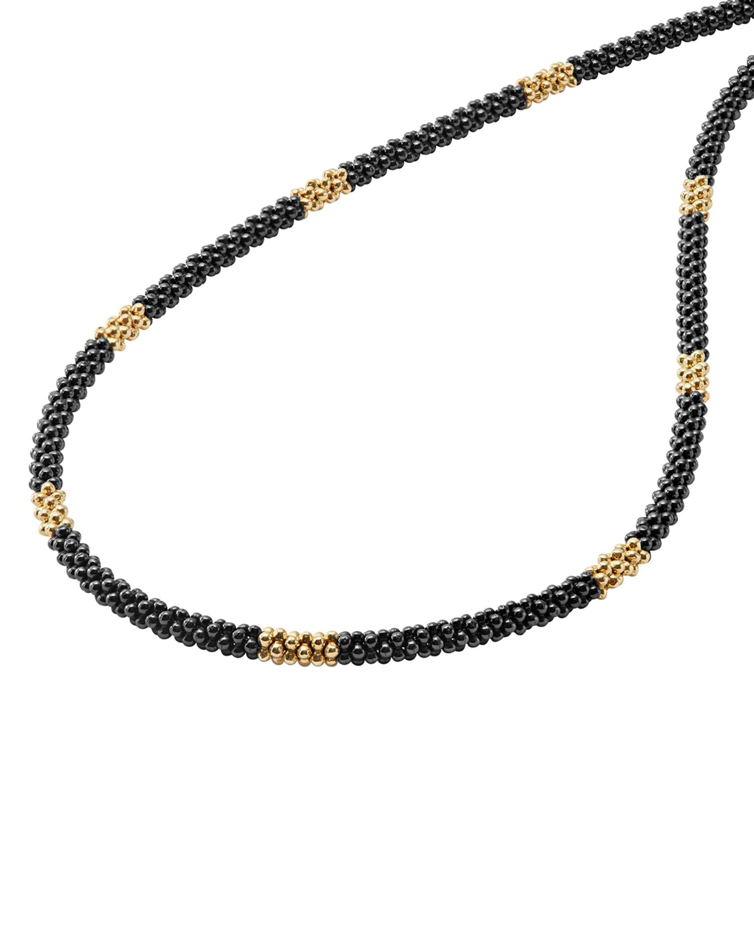 Ceramic & 18K Yellow Gold Black Caviar Necklace, 18'
