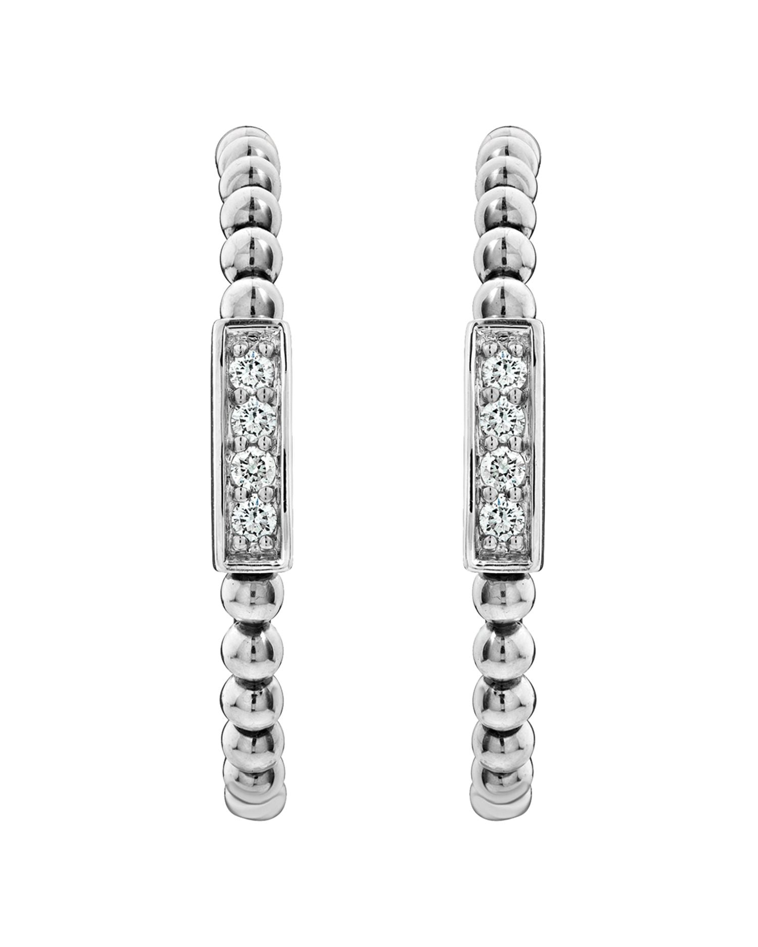 Sterling Silver Caviar Spark Diamond Hoop Earrings