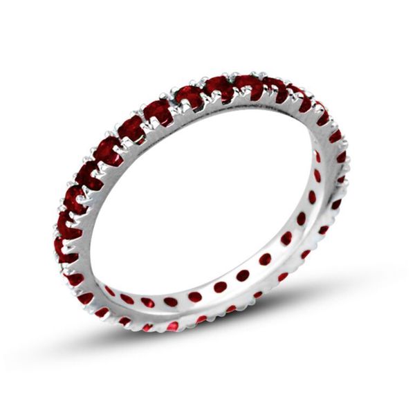 Suzy Levian 14k White Gold Ruby Diamond 3-piece Eternity Band Ring Set