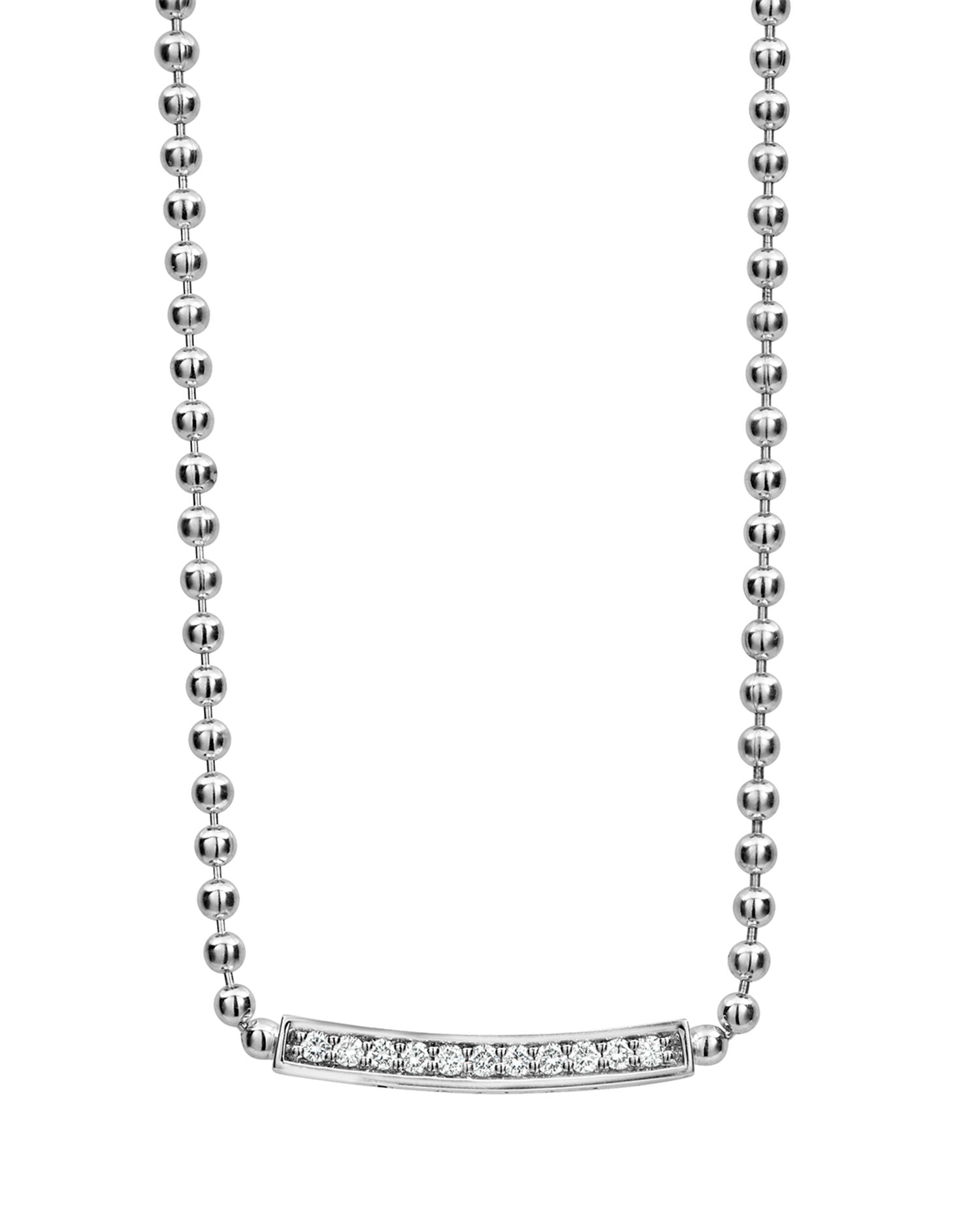 Sterling Silver Caviar Spark Diamond Bar & Ball Chain Necklace, 16'
