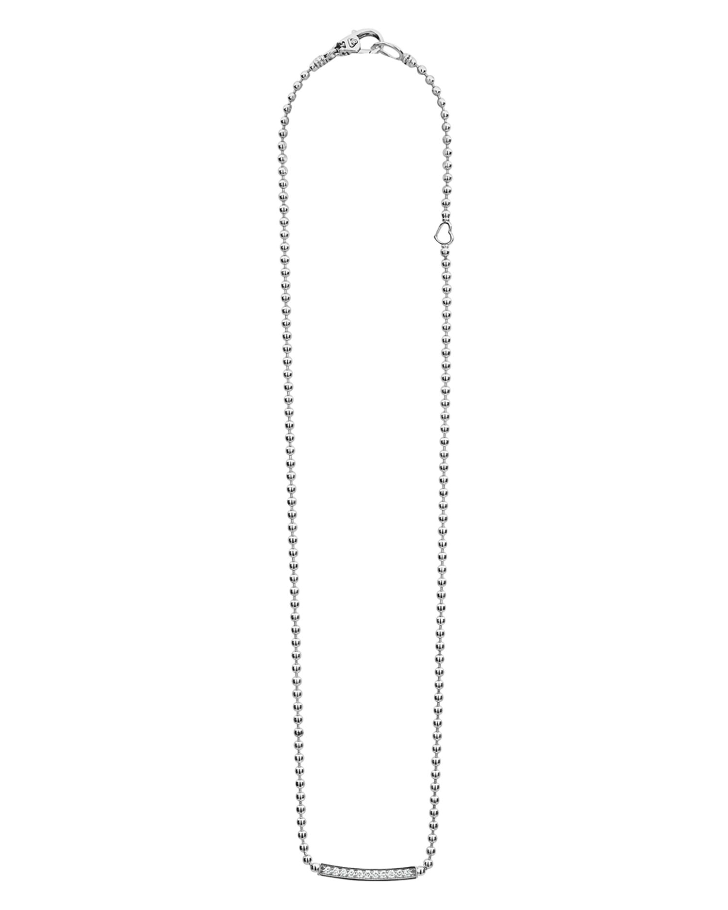 Sterling Silver Caviar Spark Diamond Bar & Ball Chain Necklace, 16'