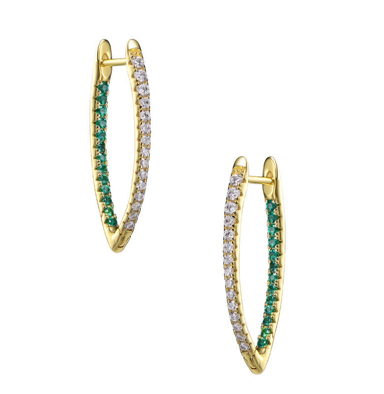 Sterling Silver with Colored Cubic Zirconia Inside-Out Marquise Hoop Earrings