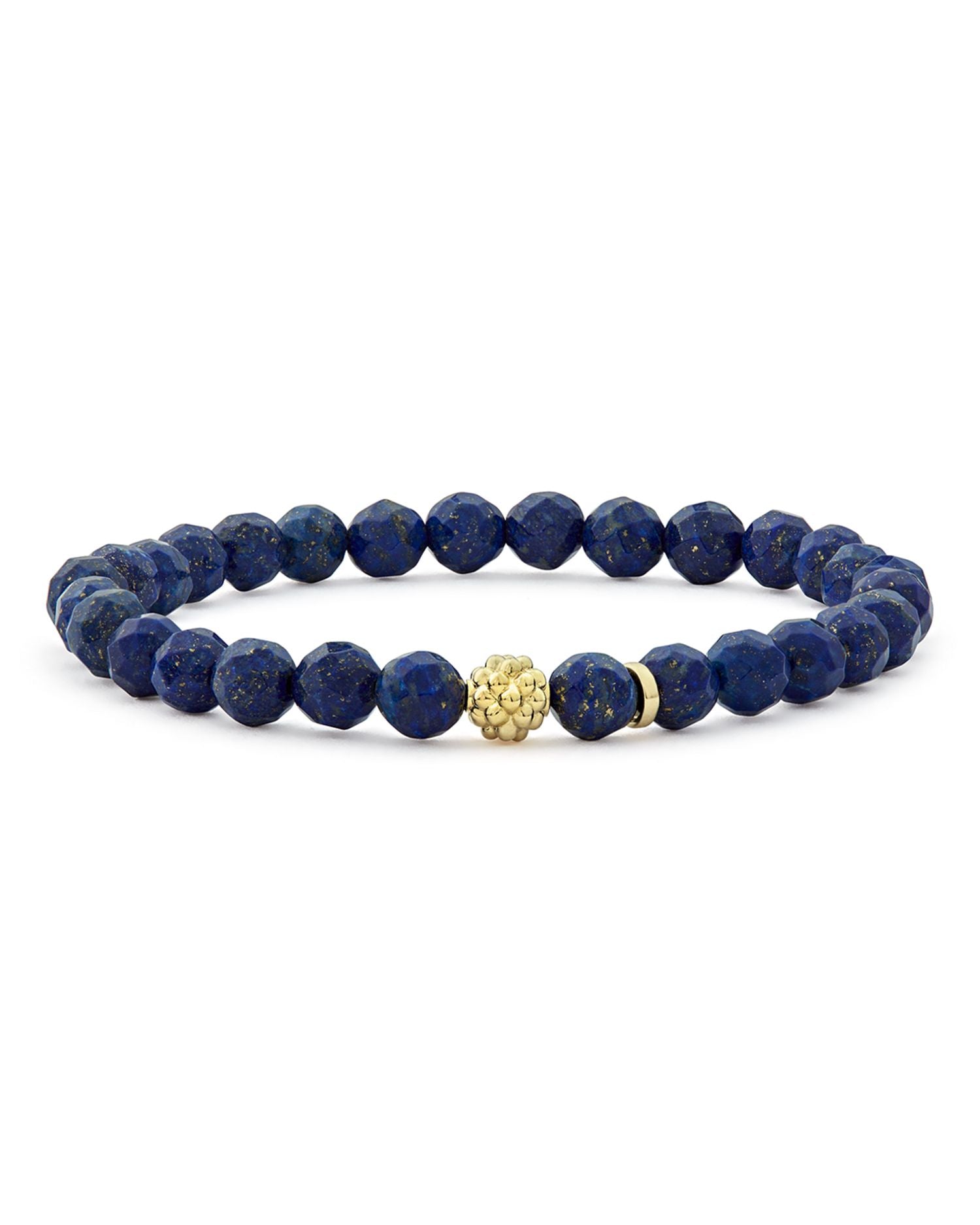 18K Gold Caviar Icon Lapis Beaded Stretch Bracelet, 6mm