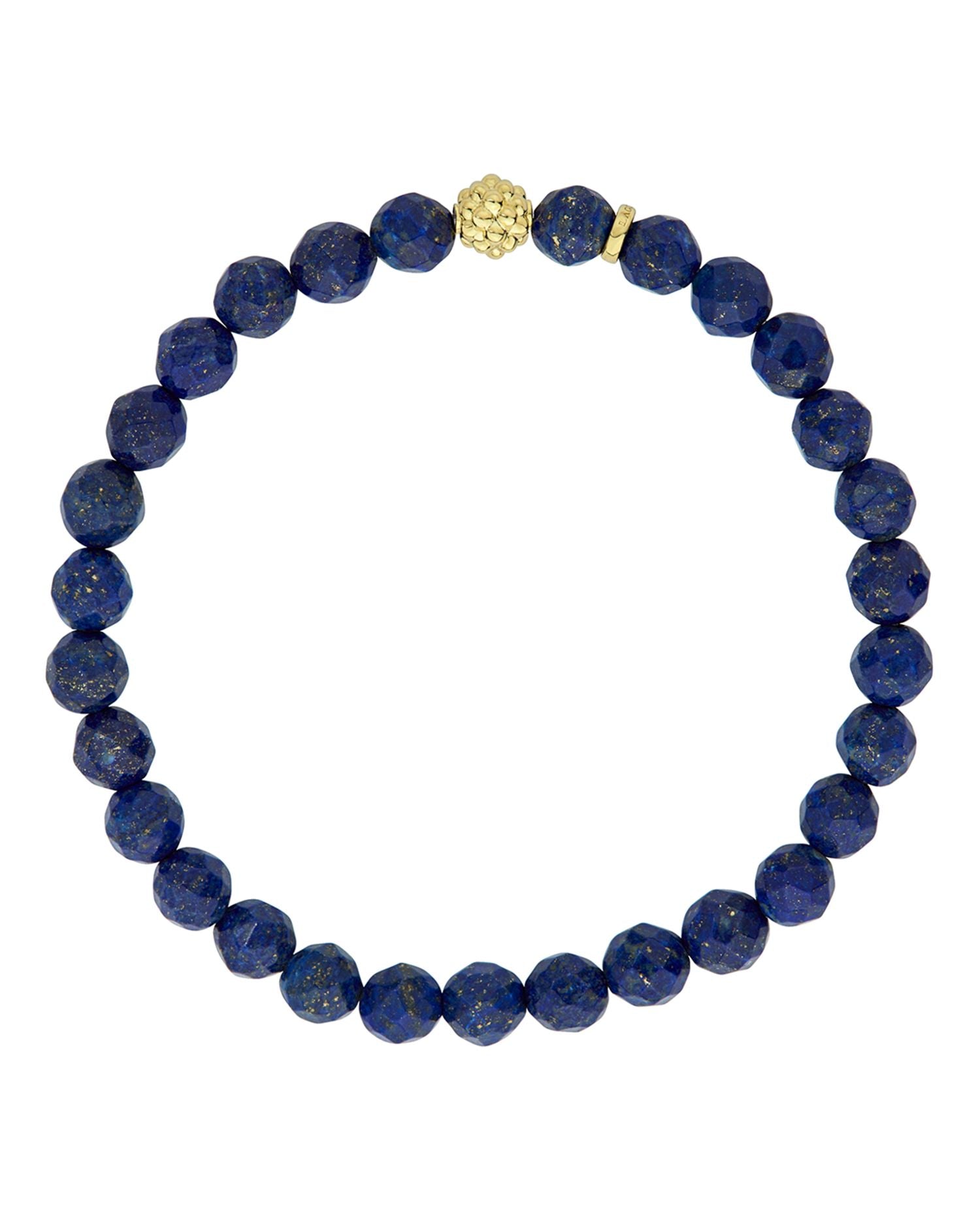 18K Gold Caviar Icon Lapis Beaded Stretch Bracelet, 6mm