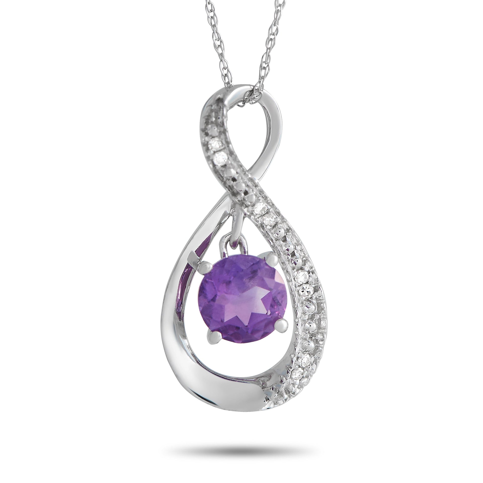 LB Exclusive 14K White Gold 0.03ct Diamond and Amethyst Pendant Necklace PD4-15537WAM