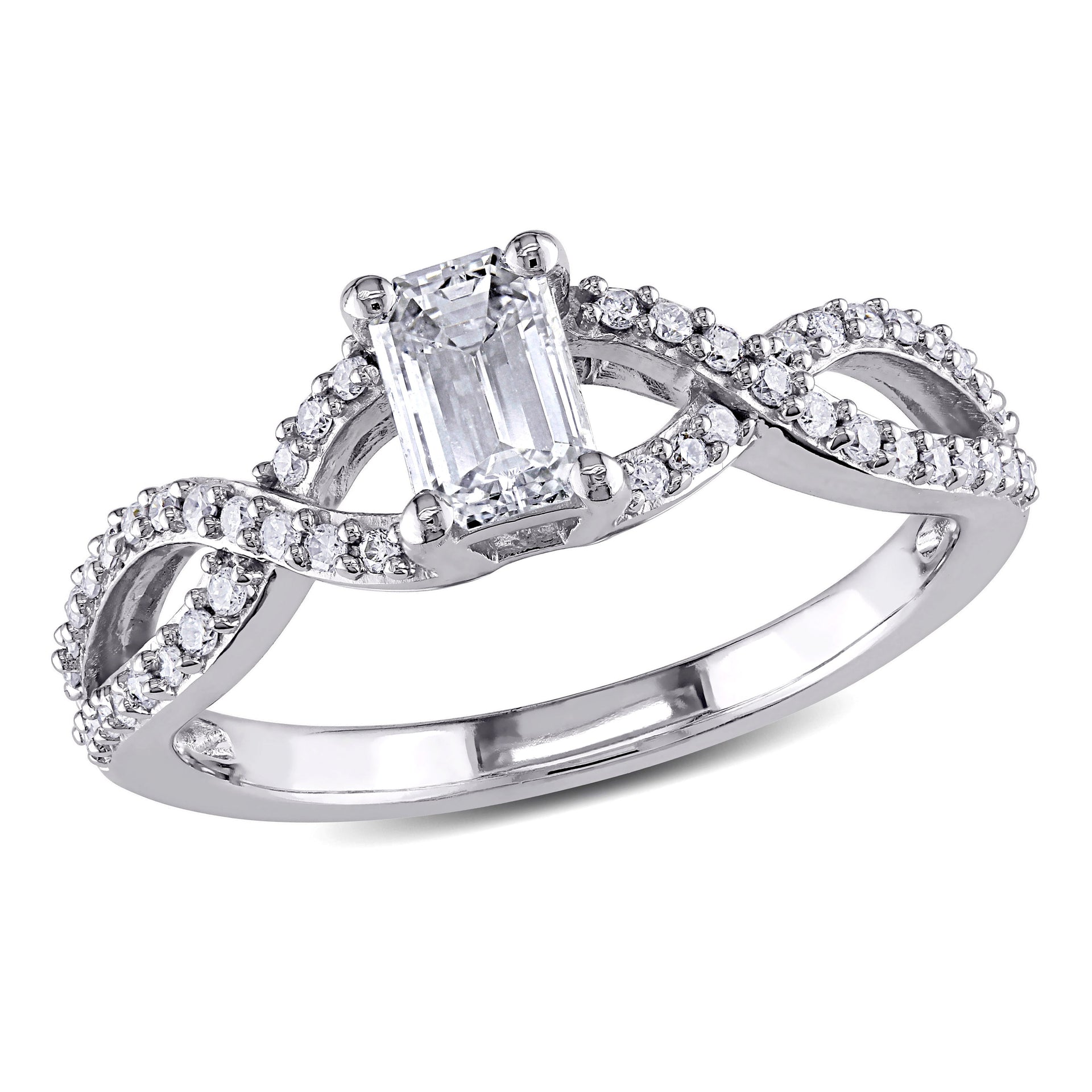 Mimi & Max 4/5ct TW Emerald Cut Diamond Twist Engagement Ring 14k White Gold