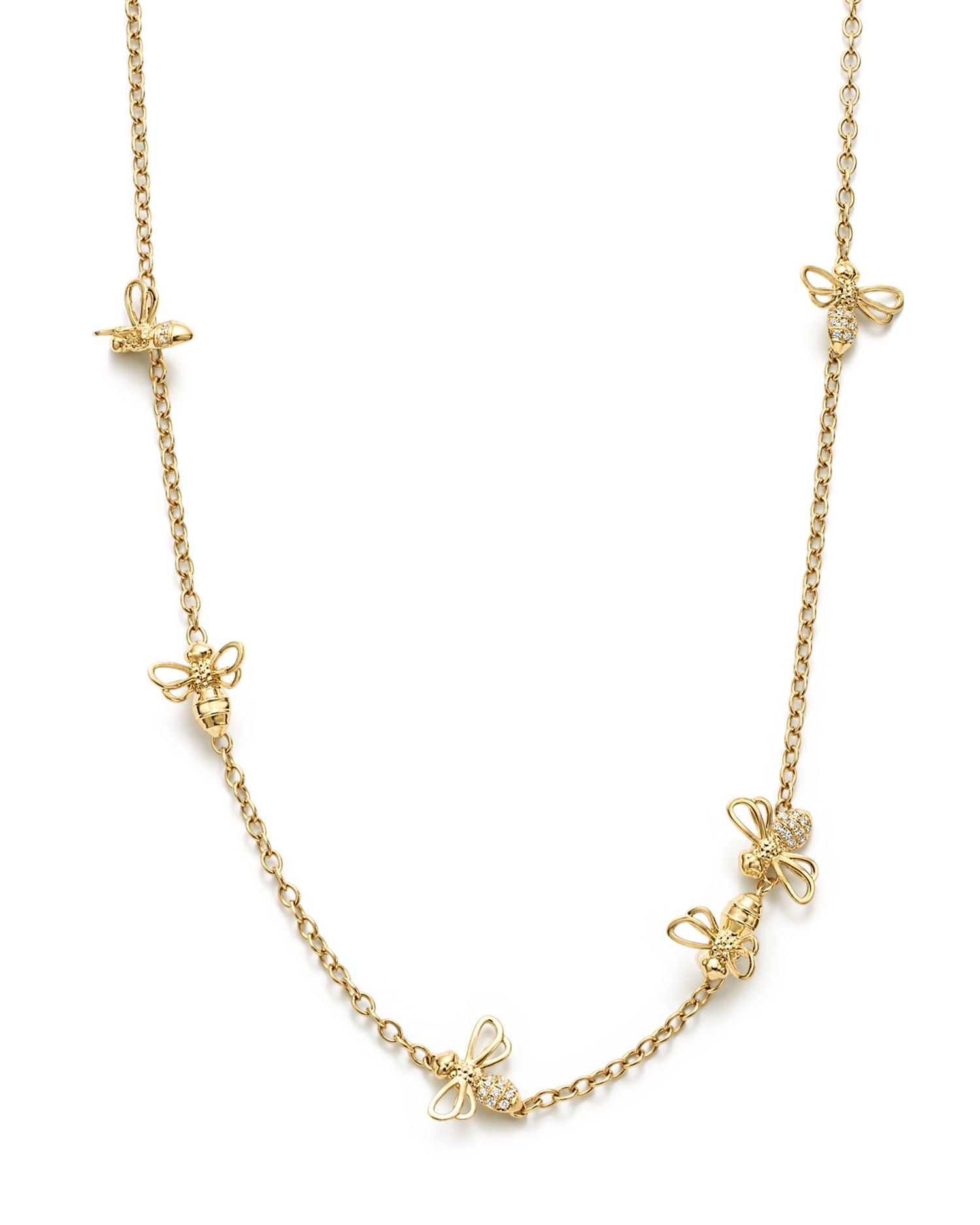 18K Yellow Gold Bee Chain Diamond Necklace, 18'