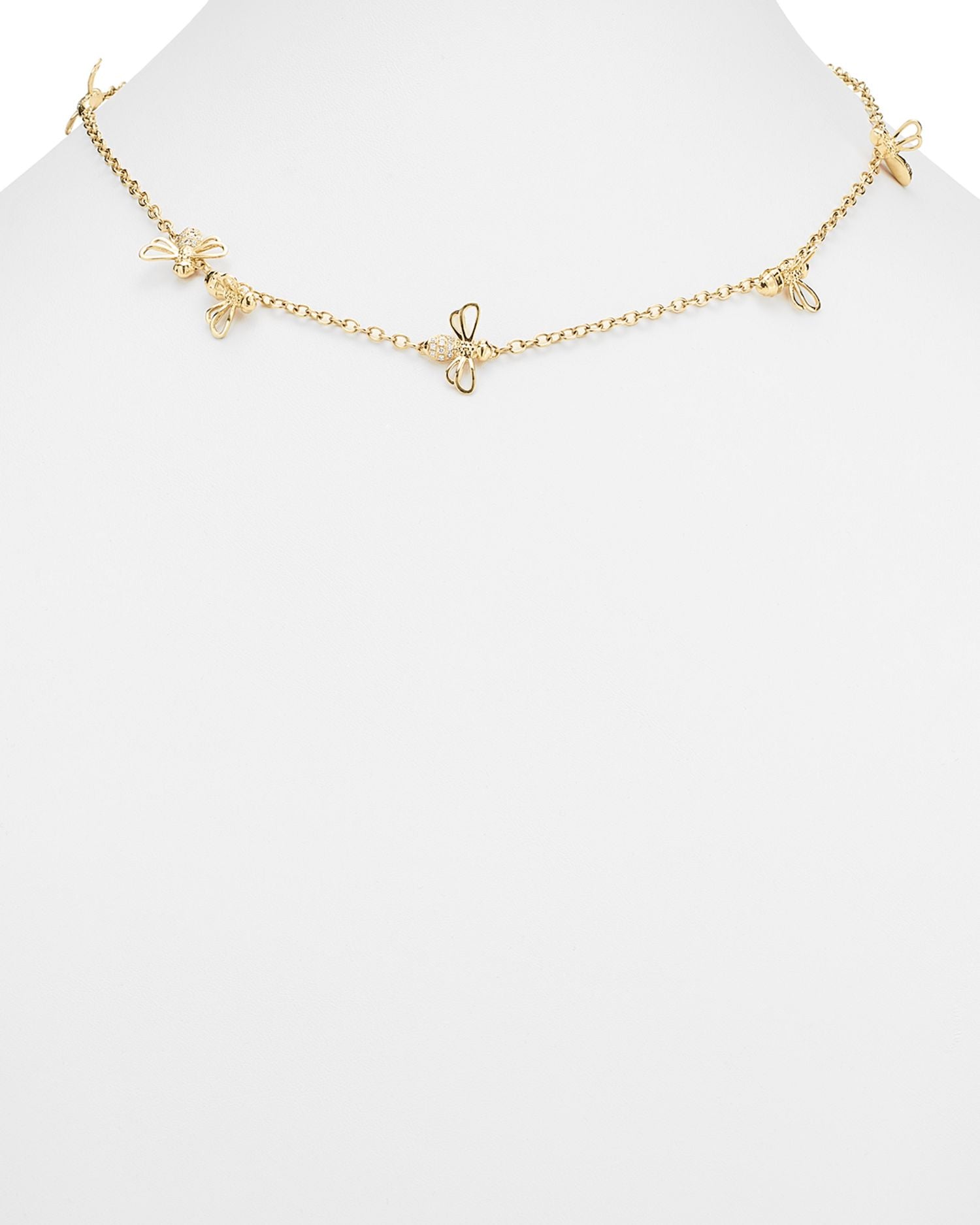 18K Yellow Gold Bee Chain Diamond Necklace, 18'