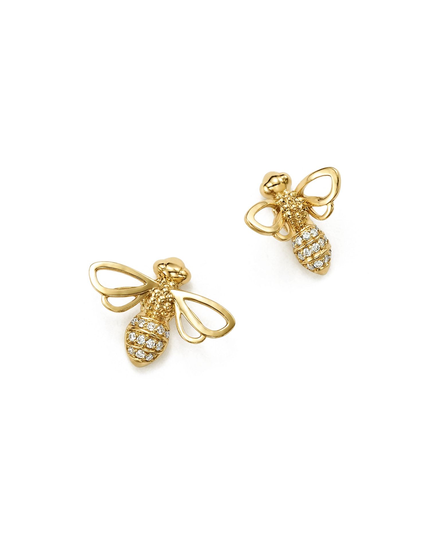 18K Yellow Gold Bee Diamond Stud Earrings
