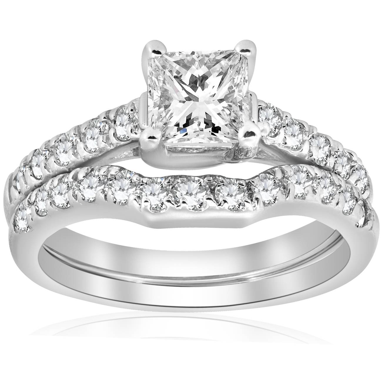 1 1/2 CT Enhanced Princess Cut Diamond Engagement Ring Matching Wedding Band Set