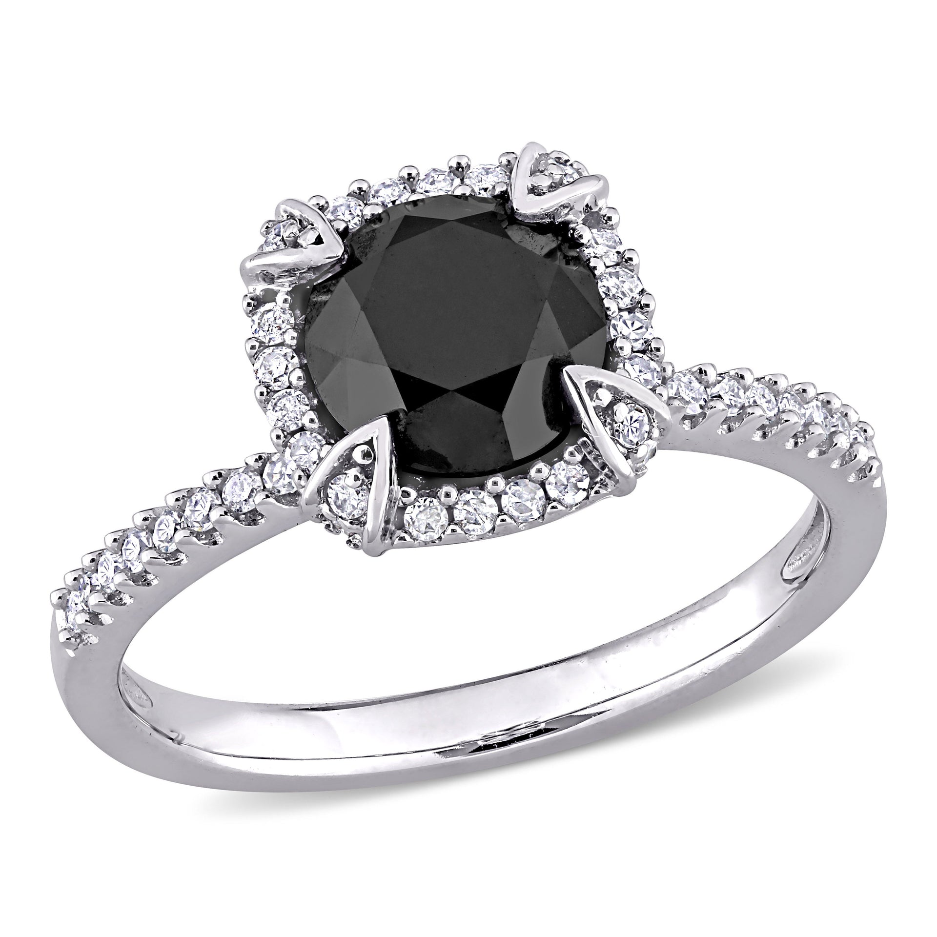2 ct TW Black & White Diamond Halo Engagement Ring in 10k White Gold