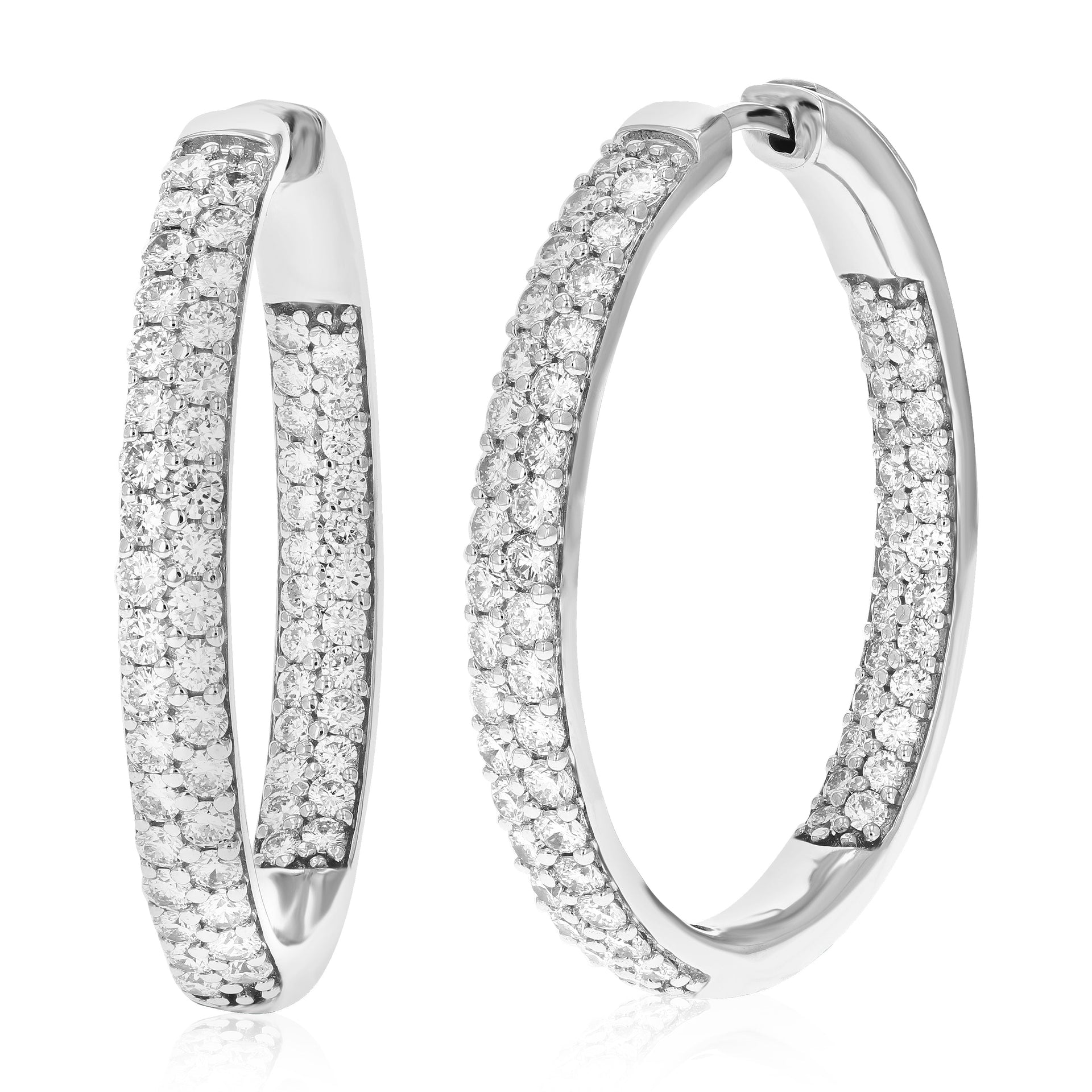 3 cttw Round Lab Grown Diamond Hoop Earrings .925 Sterling Silver Prong Set 1 1/4 Inch