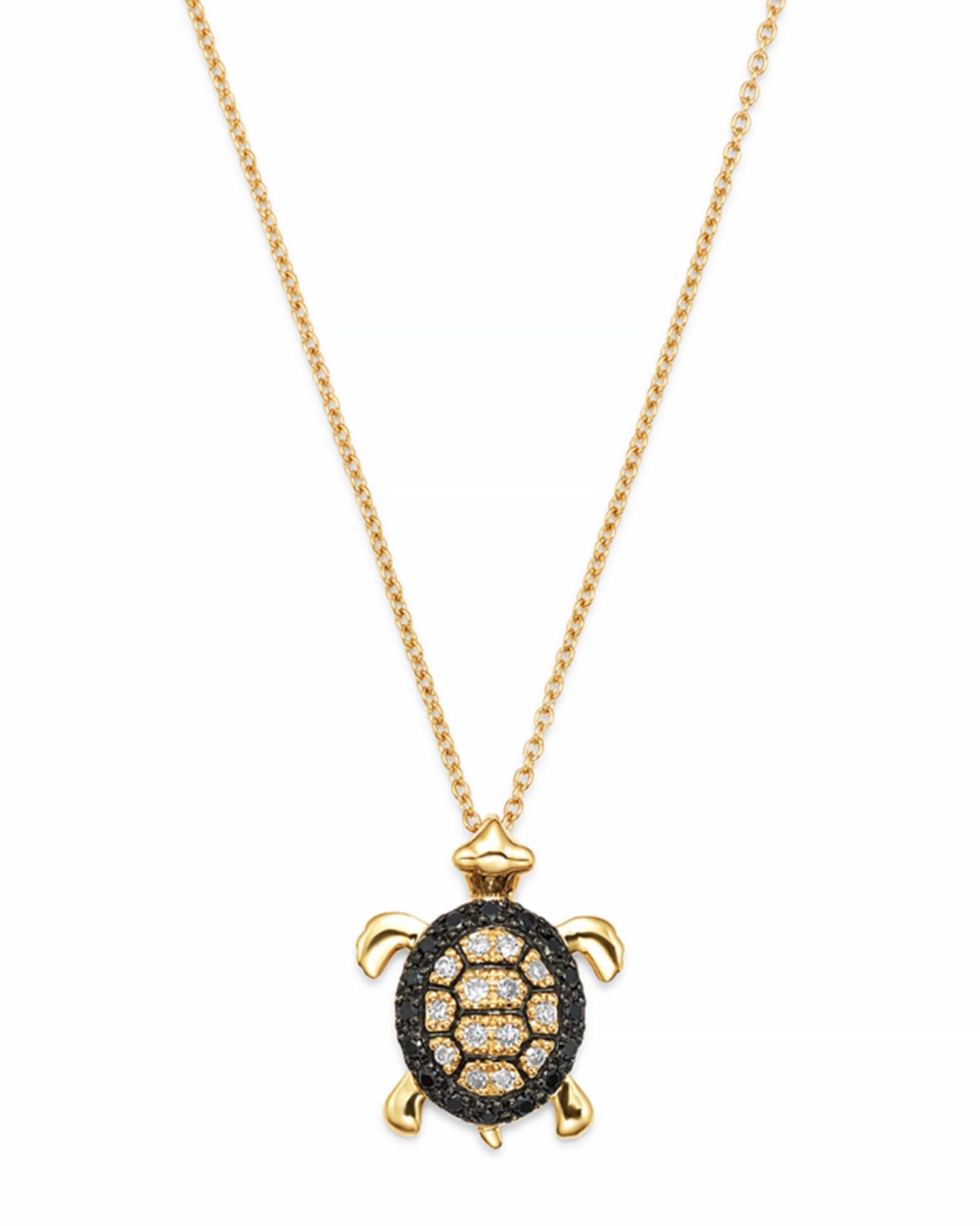 Black & White Diamond Turtle Pendant Set In 14K Yellow Gold - Exclusive