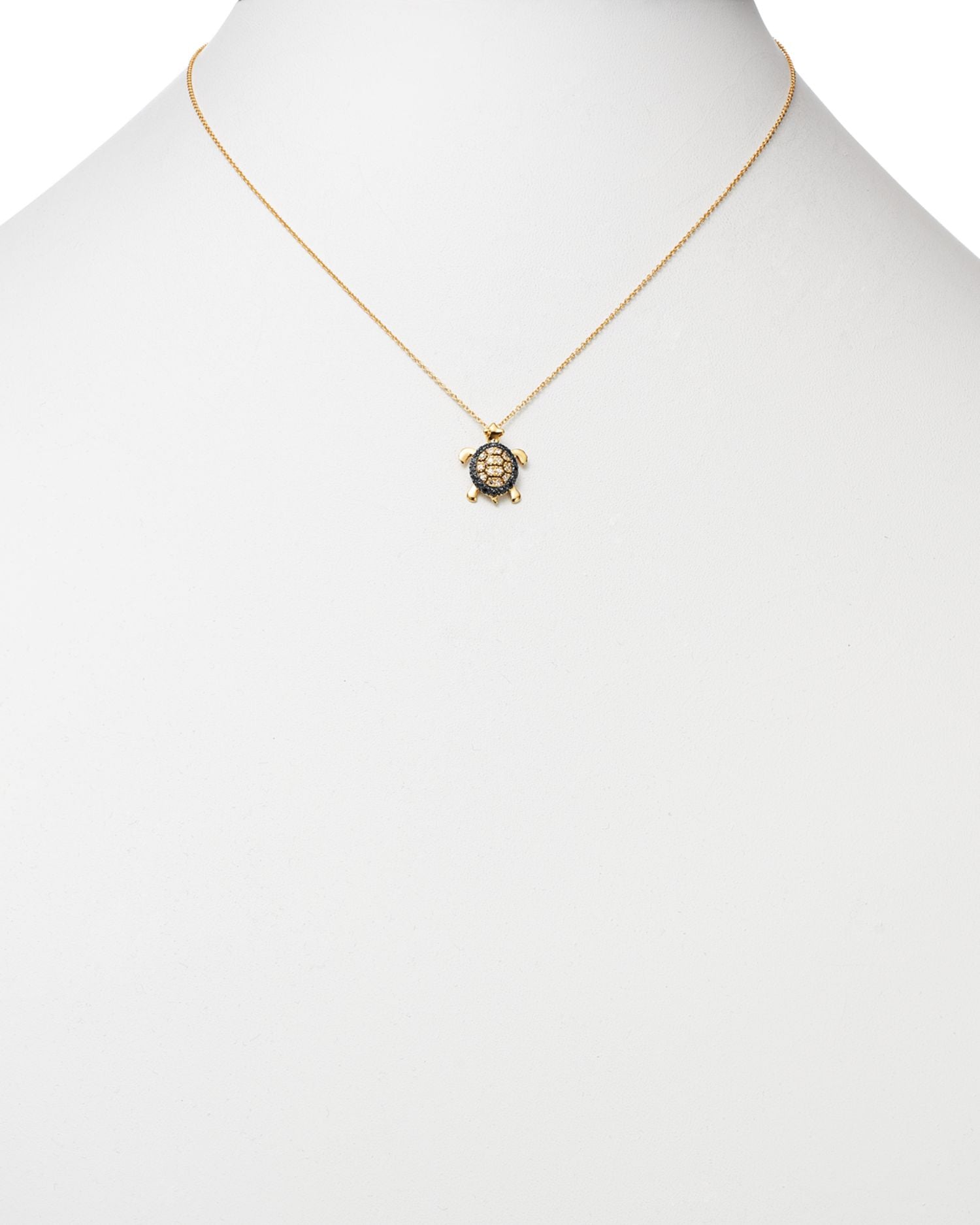 Black & White Diamond Turtle Pendant Set In 14K Yellow Gold - Exclusive