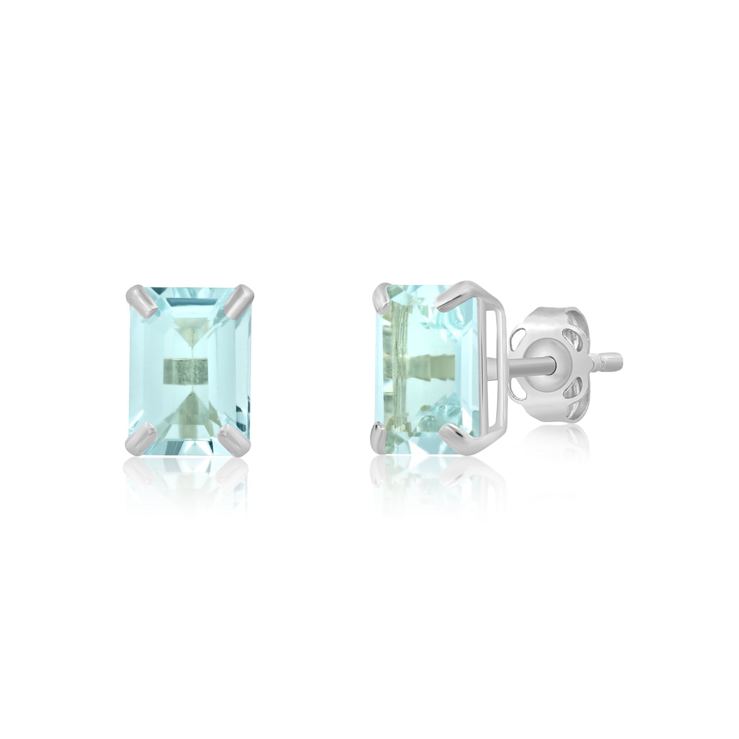 14k White Gold Solitaire Emerald-Cut Gemstone Stud Earrings (7x5mm)