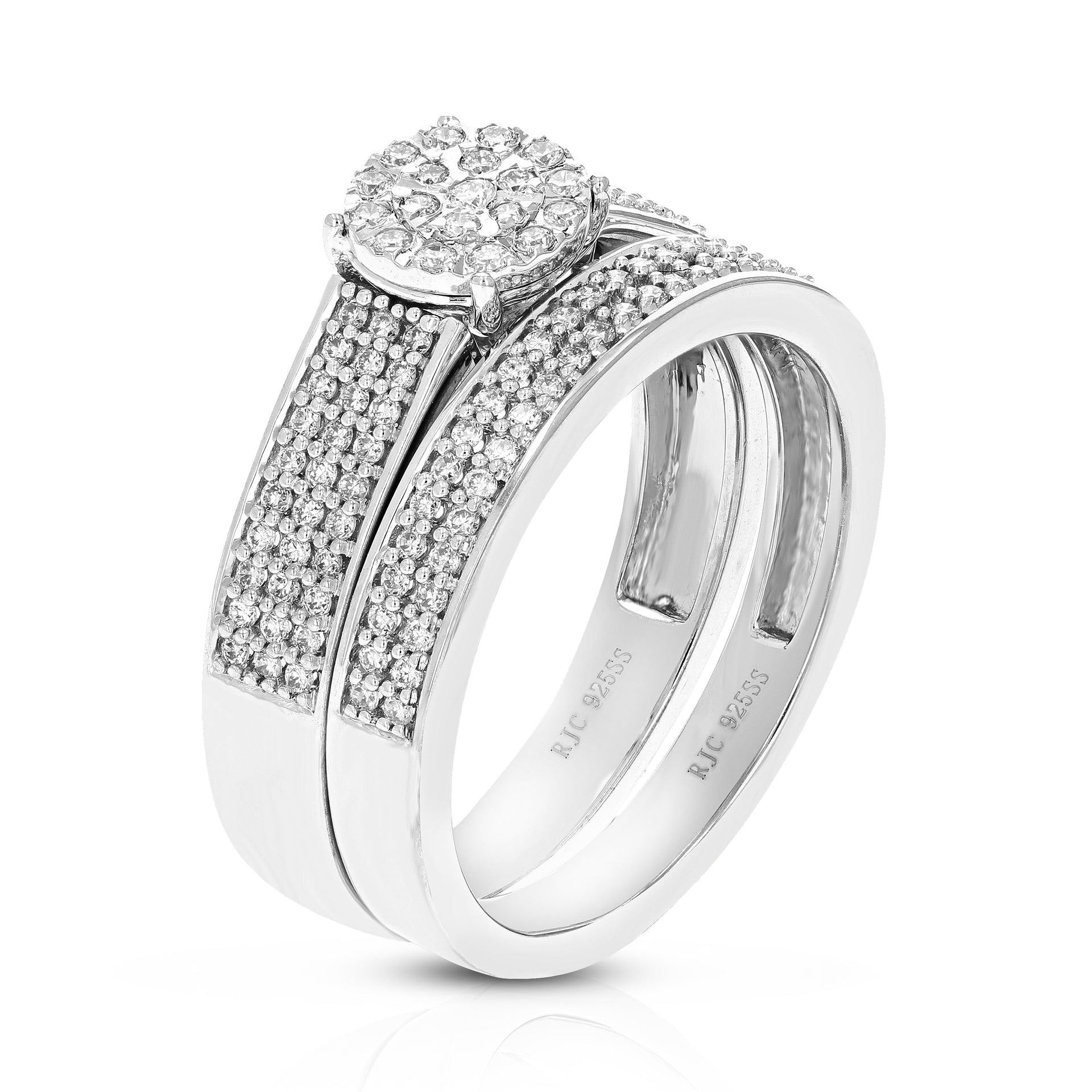 1/2 cttw Round Cut Lab Grown Diamond Bridal Set .925 Sterling Silver Prong Set