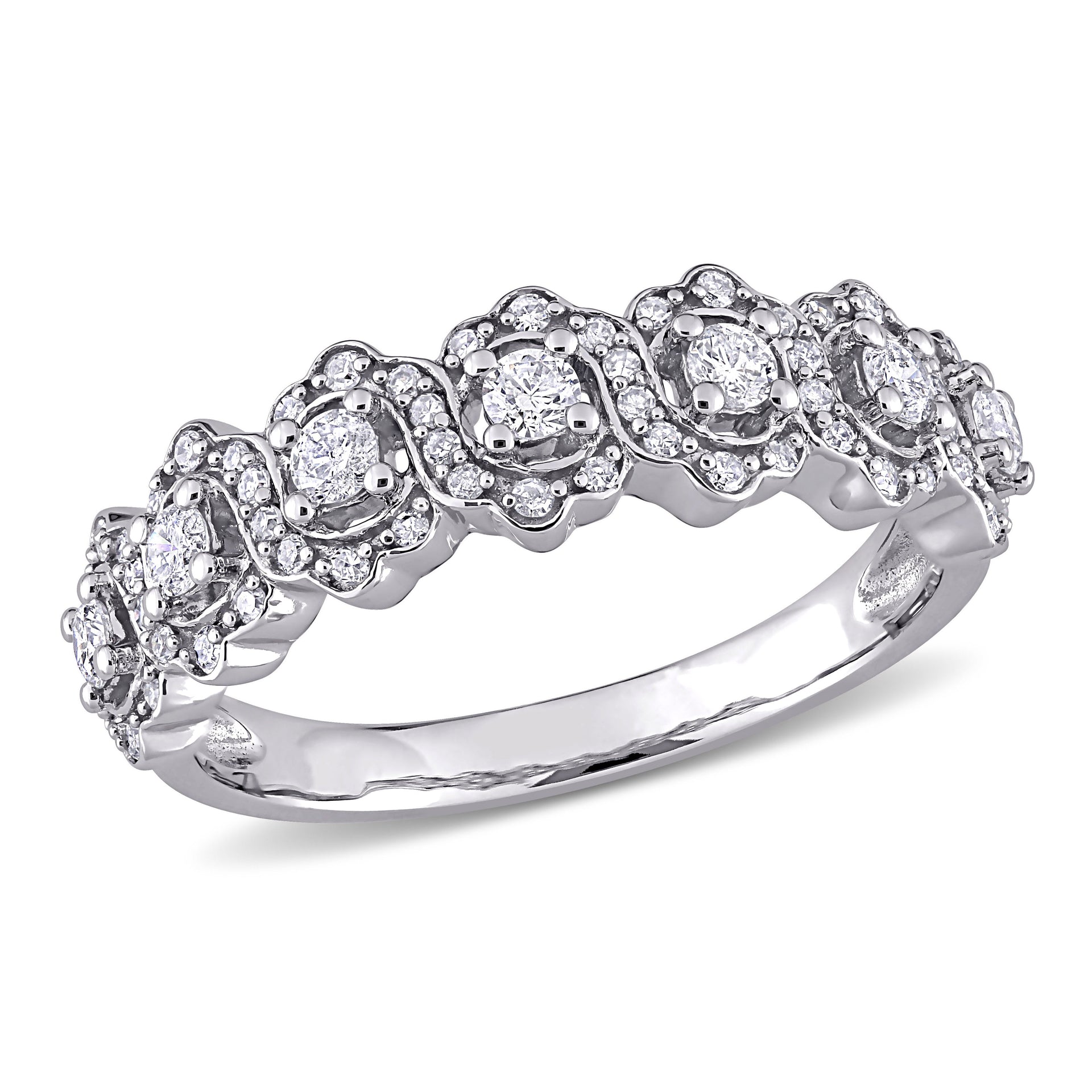 Mimi & Max 1/2ct TW Diamond Halo Semi-eternity Ring 10k White Gold