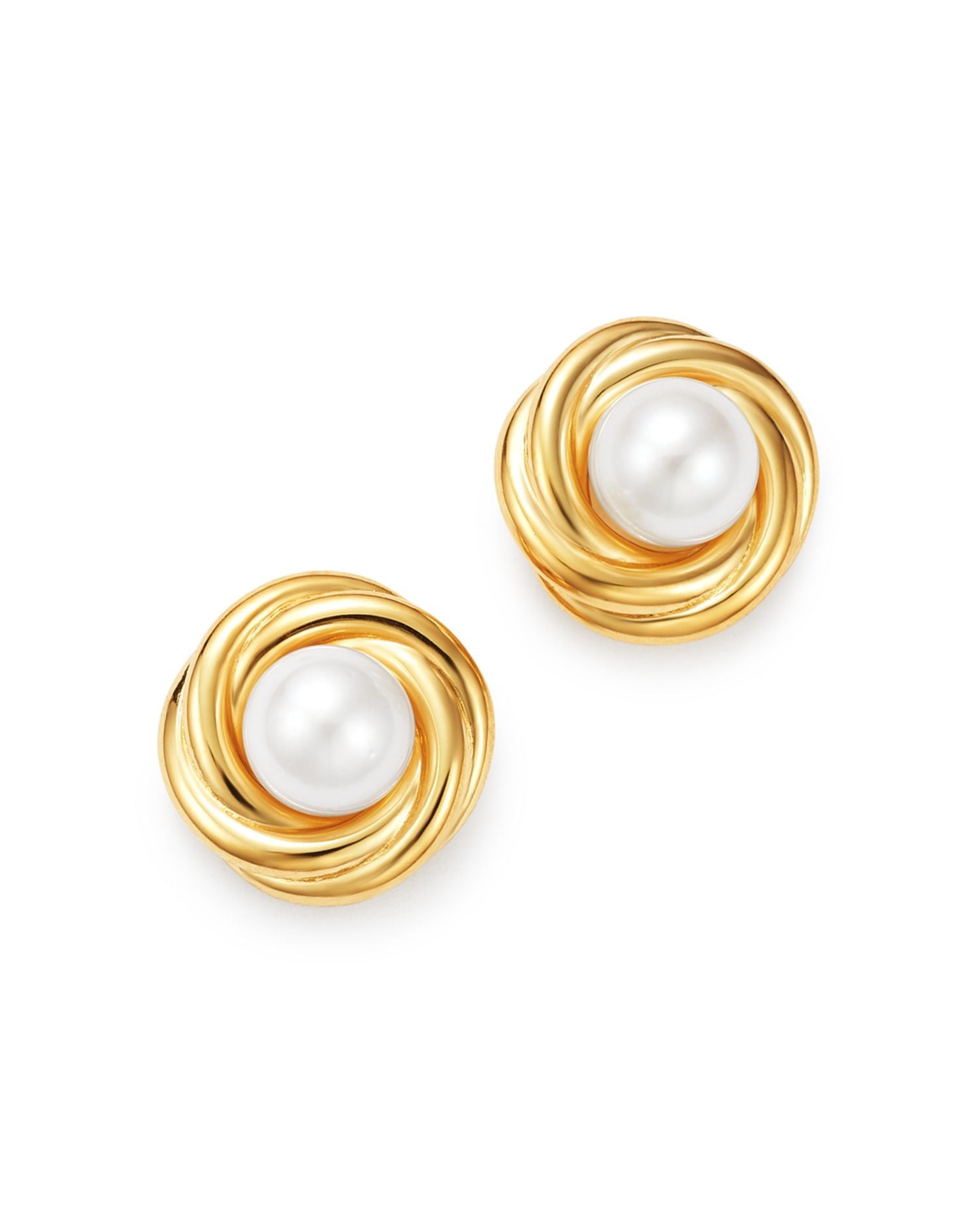 Cultured Freshwater Pearl Knot Earrings in 14K Yellow Gold, 5mm - Exclusive