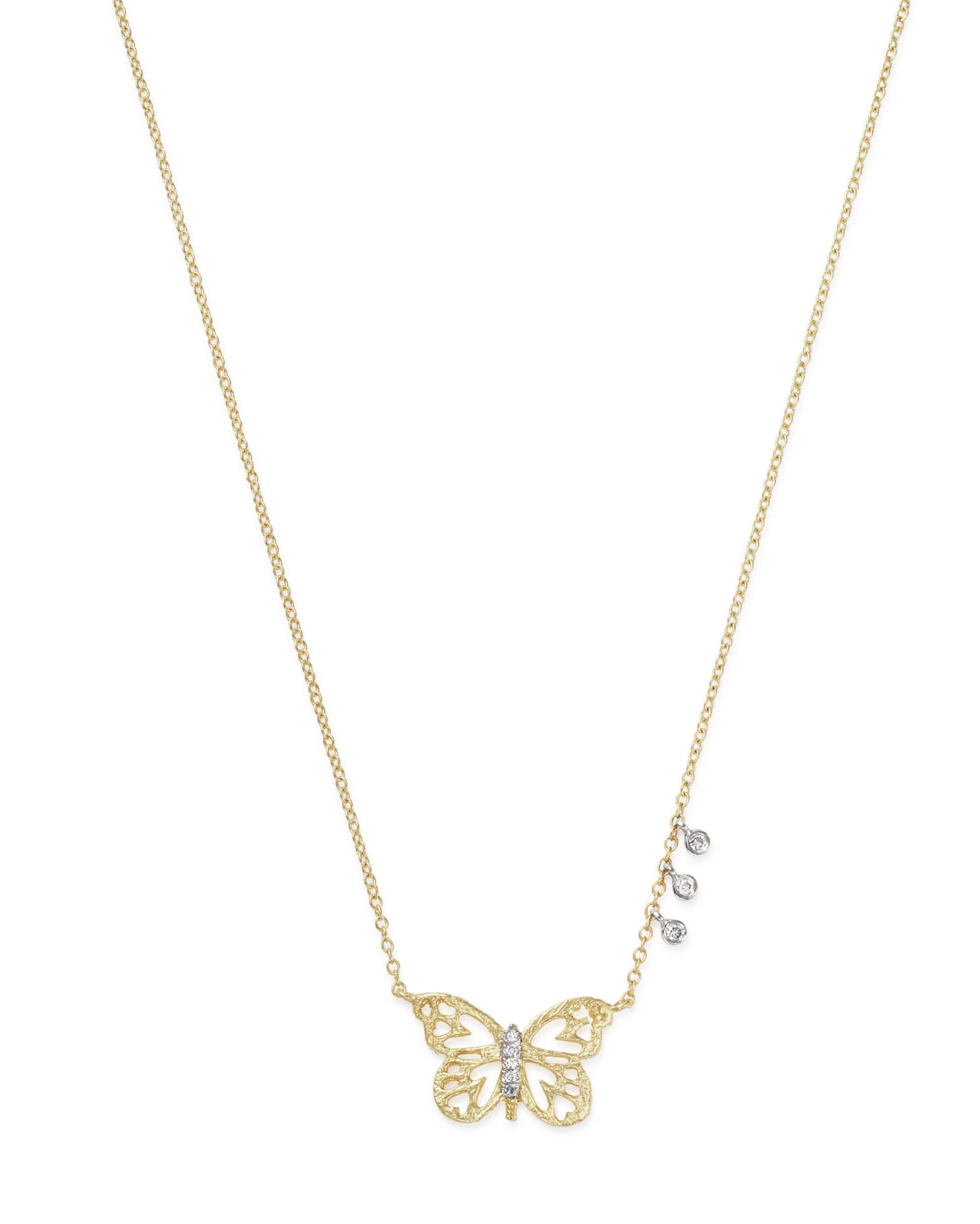 14K White & Yellow Gold Butterfly Pendant Necklace, 16'