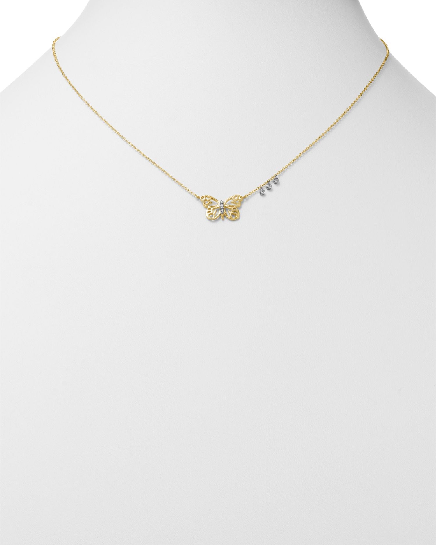 14K White & Yellow Gold Butterfly Pendant Necklace, 16'