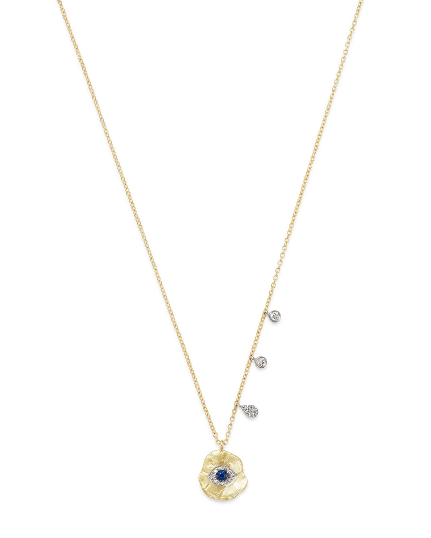 14K White & Yellow Gold Evil Eye Sapphire & Diamond Disc Pendant Necklace, 16'