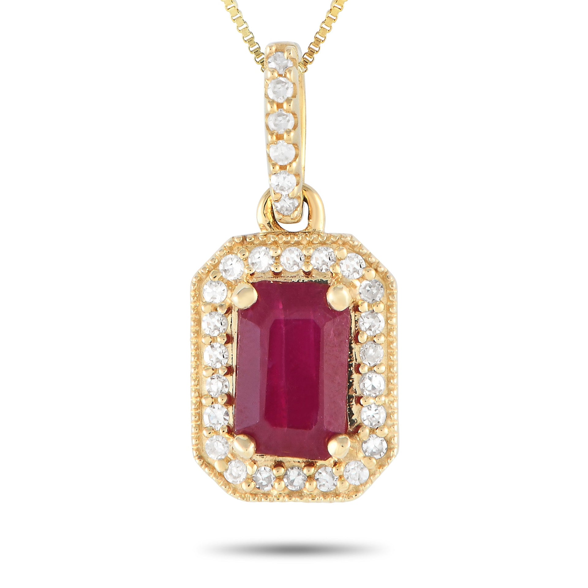 LB Exclusive 14K Yellow Gold 0.10ct Diamond and Ruby Pendant Necklace PD4-16050YRU