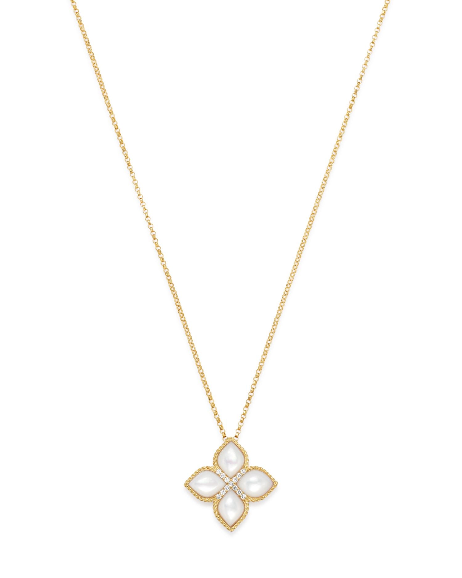 18K Yellow Gold Venetian Princess Mother-Of-Pearl & Diamond Pendant Necklace, 16'