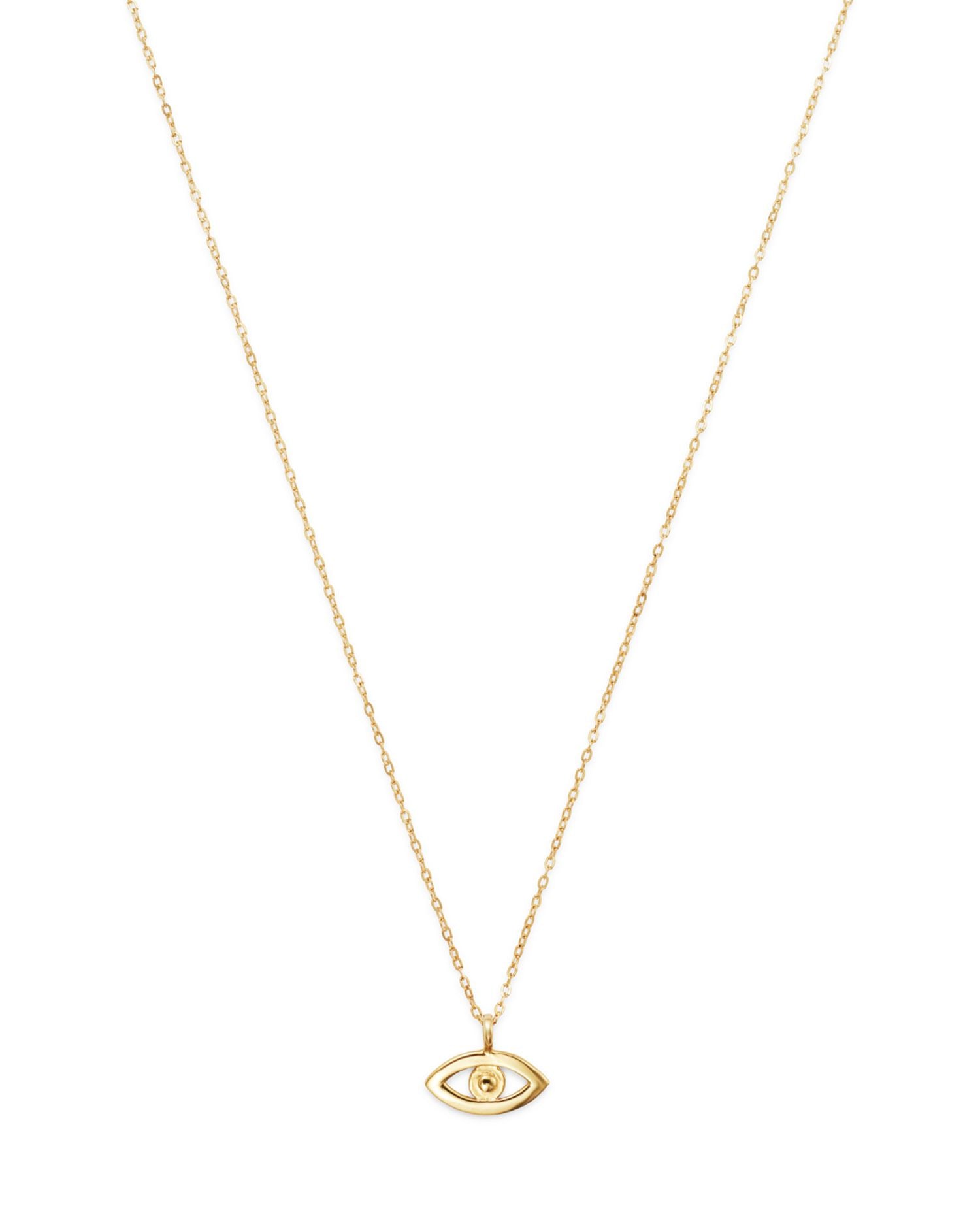 14K Yellow Gold Evil Eye Pendant Necklace, 16'