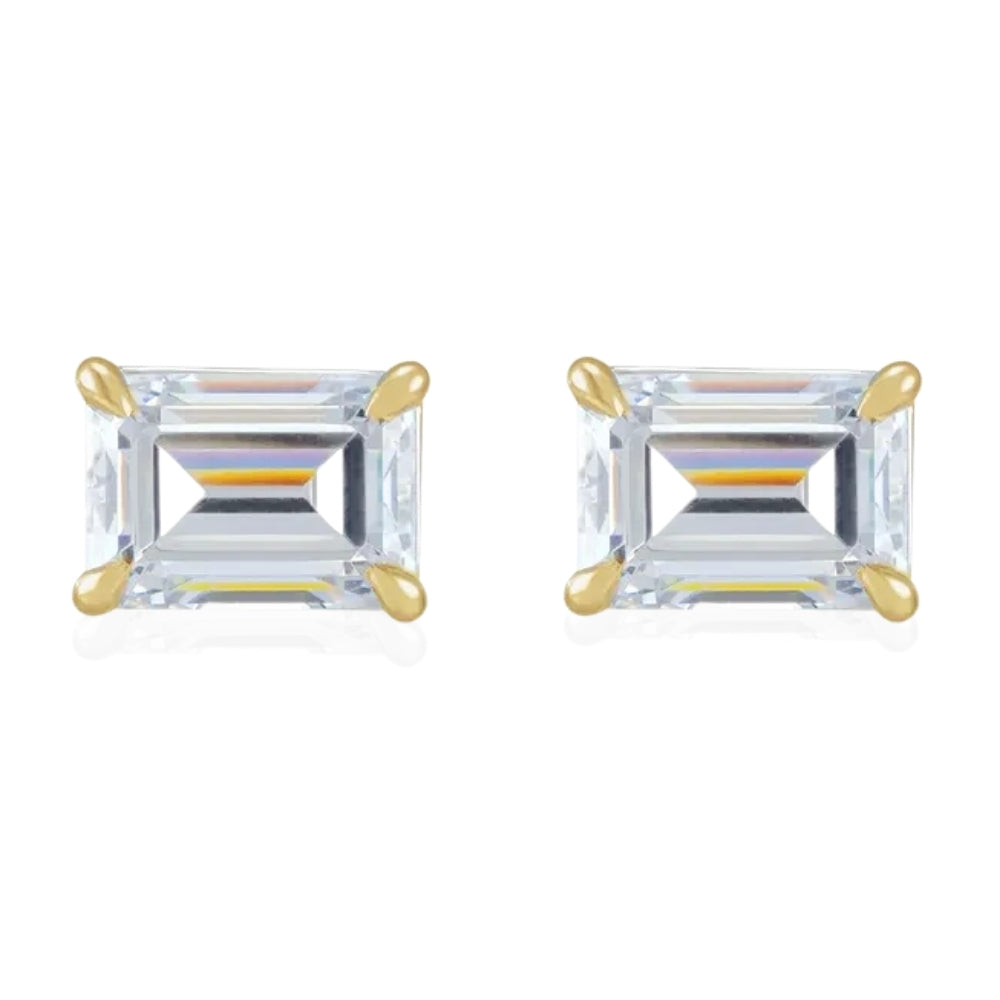 1/2 CT Emerald Cut Moissanite Studs 14k White or Yellow Gold