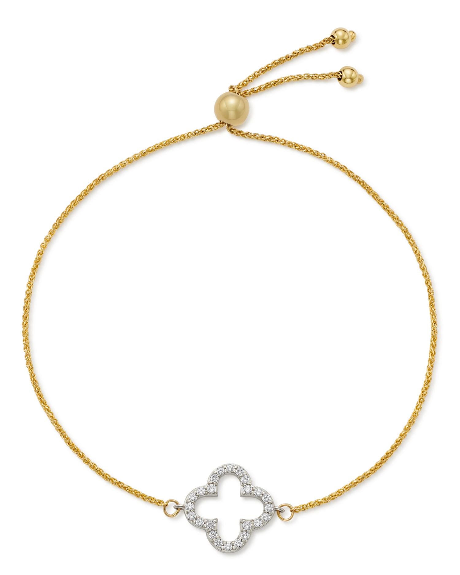 Diamond Clover Bolo Bracelet in 14K White & Yellow Gold, 0.20 ct. t.w. - Exclusive